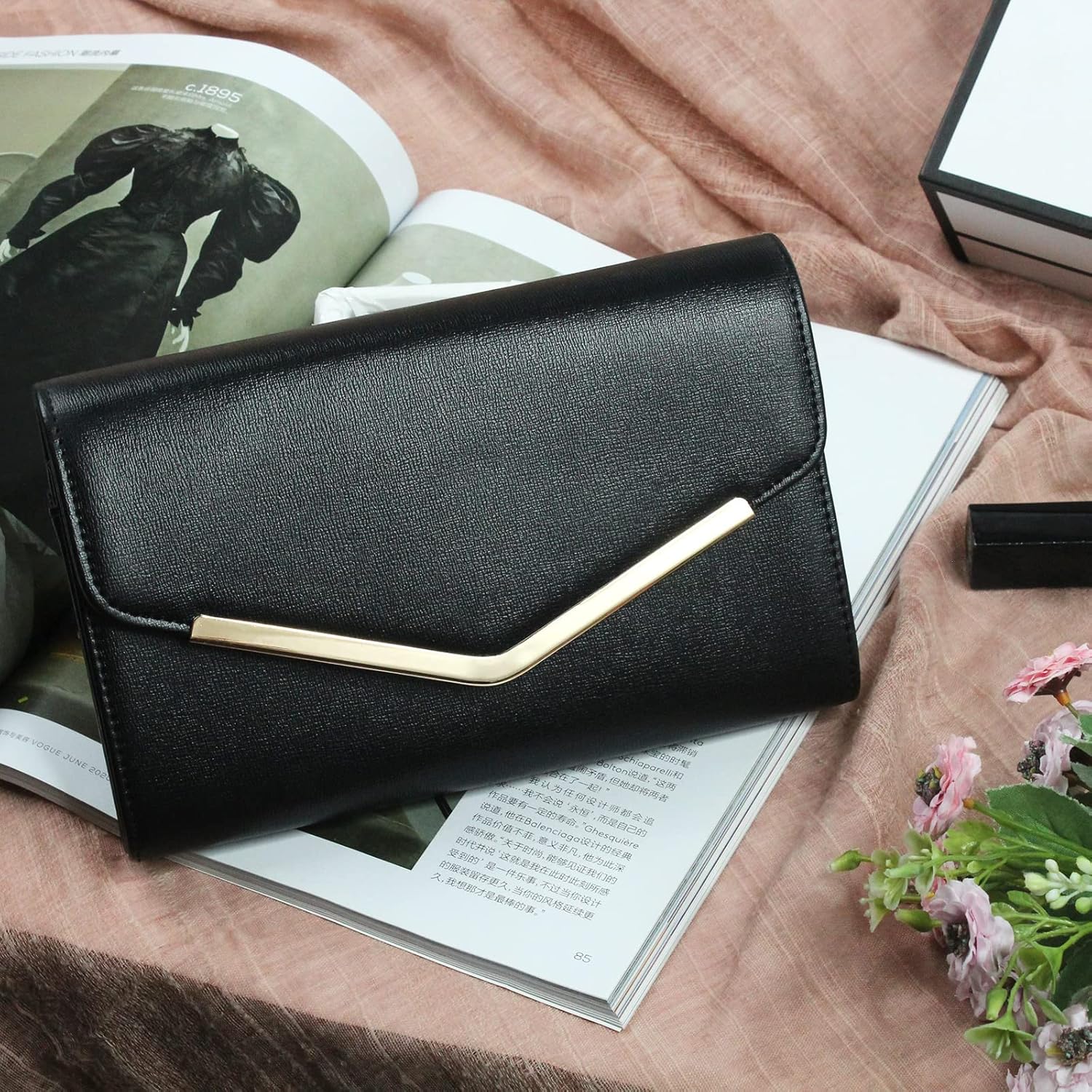 Clutch Purse Evening Bag for Women, Envelope Handbag With Detachable Chain for Wedding and Party - Image 2