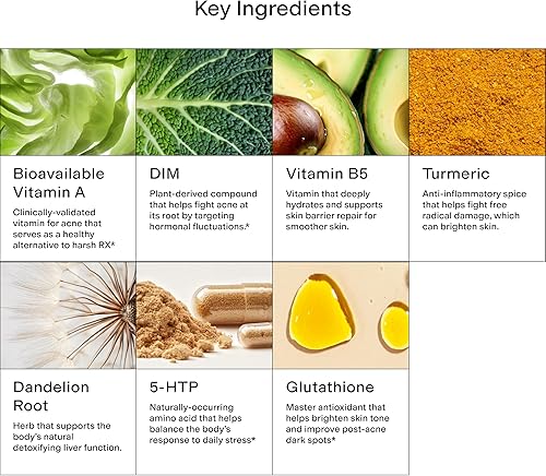 Miniatura 4 de CLEARSTEM - MINDBODYSKIN Suplemento hormonal para el acné (5-HTP) - Suplemento DIM natural - Vitaminas para el cuidado de la piel - Equilibrio