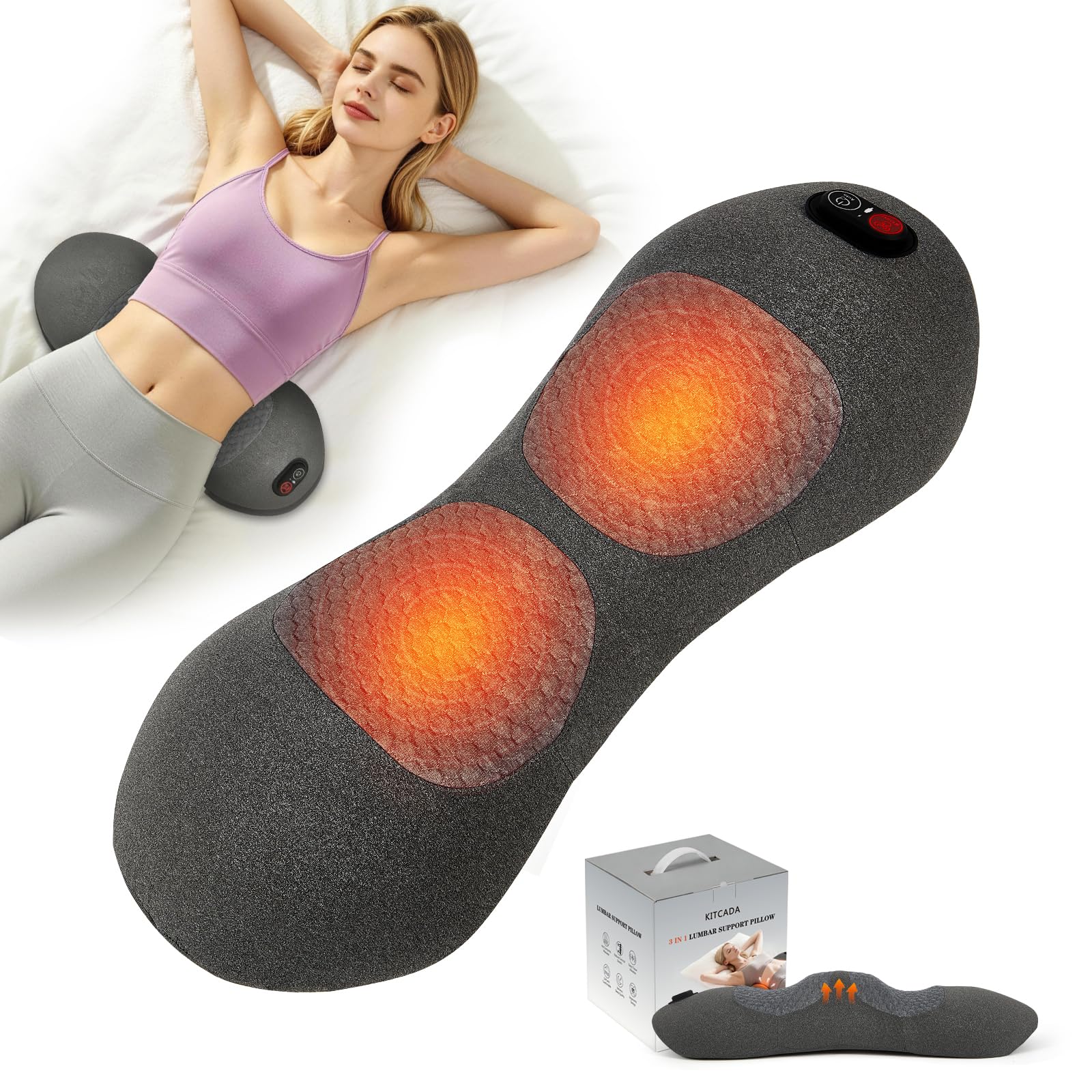 Cordless Triple Fusion Back Massager with Heat for Lower Back Pain Relief
