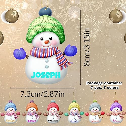 Miniatura 5 de Adornos de Navidad personalizados con nombre, muñeco de nieve, adorno de Navidad para el árbol de Navidad, decoración del hogar (7 unidades, 7