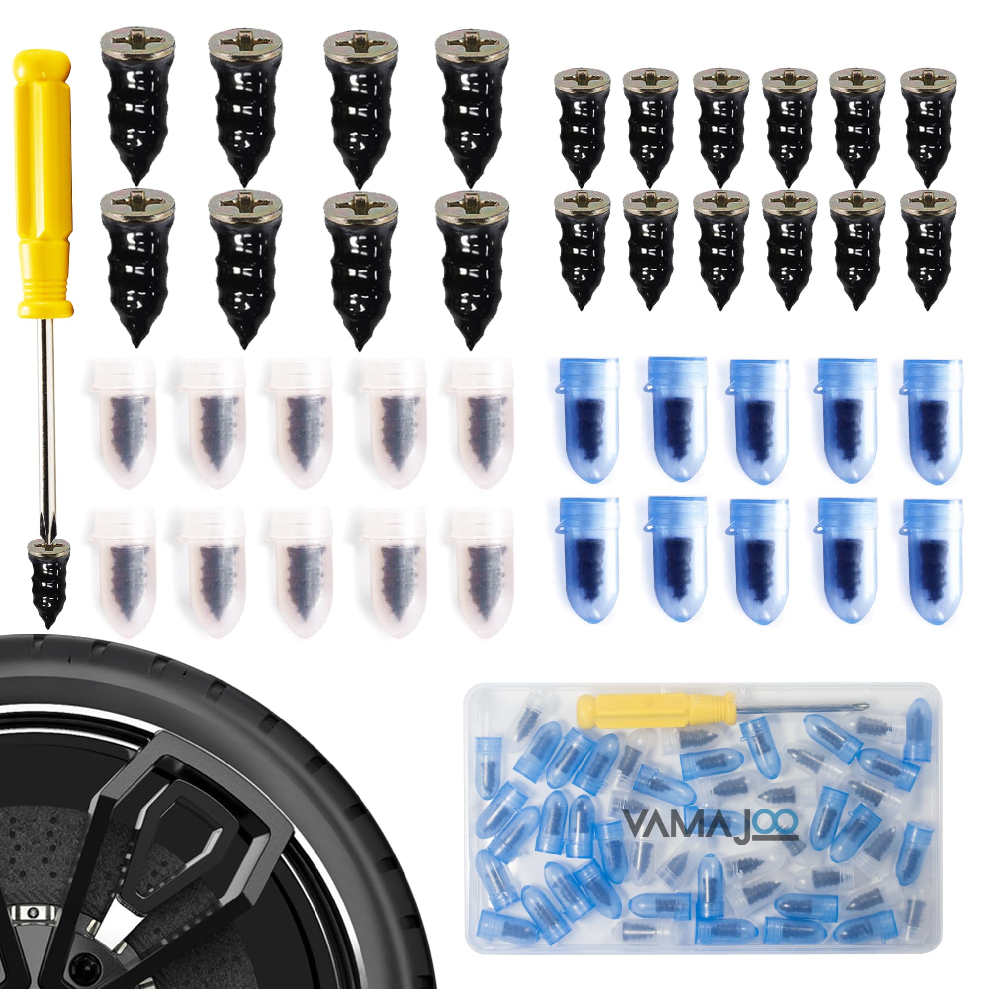 Tornillos para Pinchazos Neumaticos - Kit Repara Pinchazos Coche 70Pcs - Kit Antipinchazos Coche + Destornillador - Reparador Pinchazos Coche - Kit Repara Pinchazos Moto(35S)+(35L)
