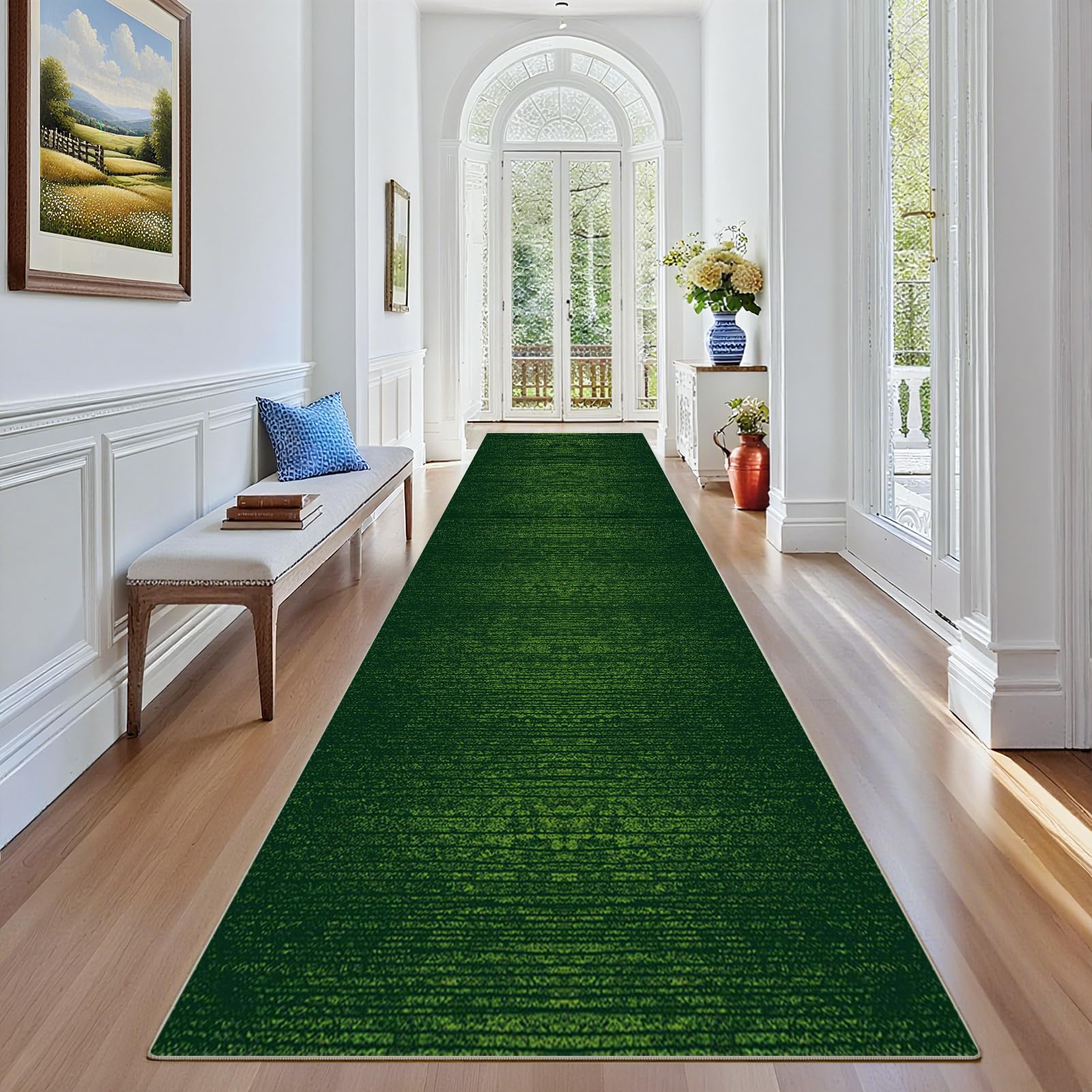 Dywaniki do przedpokoju, zmywalne, do kuchni, przedpokoju, biura, sypialni, antypoślizgowy dywan z akcentem podłogowym, do domu, 80 x 180 cm, zielony