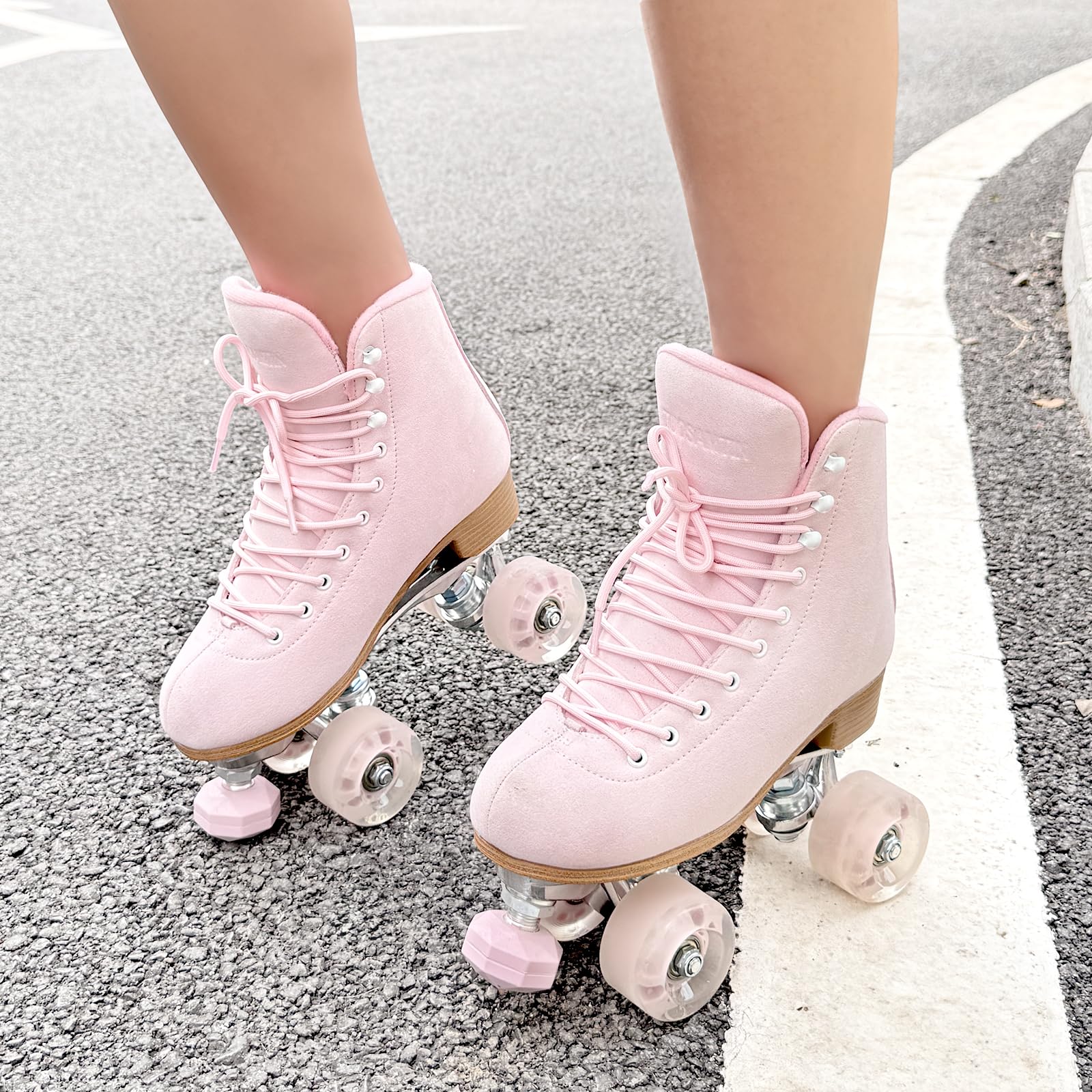 Rollschuhe für Damen oder Herren, mit höhenverstellbaren Gummistoppern, Retro-Wildleder, Quad-Rollschuhe für drinnen und draußen