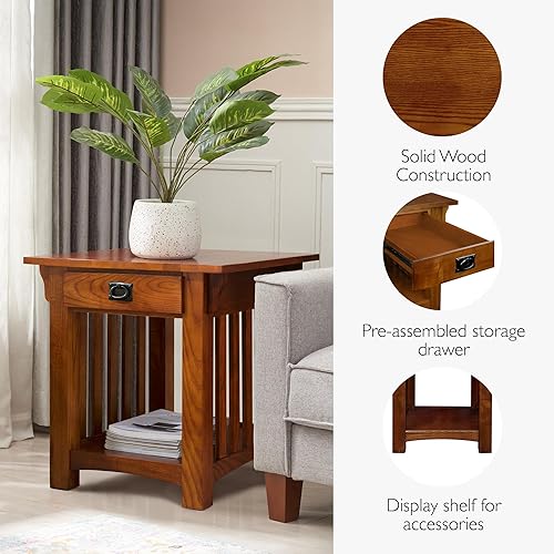 Miniatura 54 de Leick Home 23007 Chisel & Forge - Mesa auxiliar de metal y madera mixta con un cajón, diseño X con estante, gris ahumado y negro mate, 22 x 24 x 24