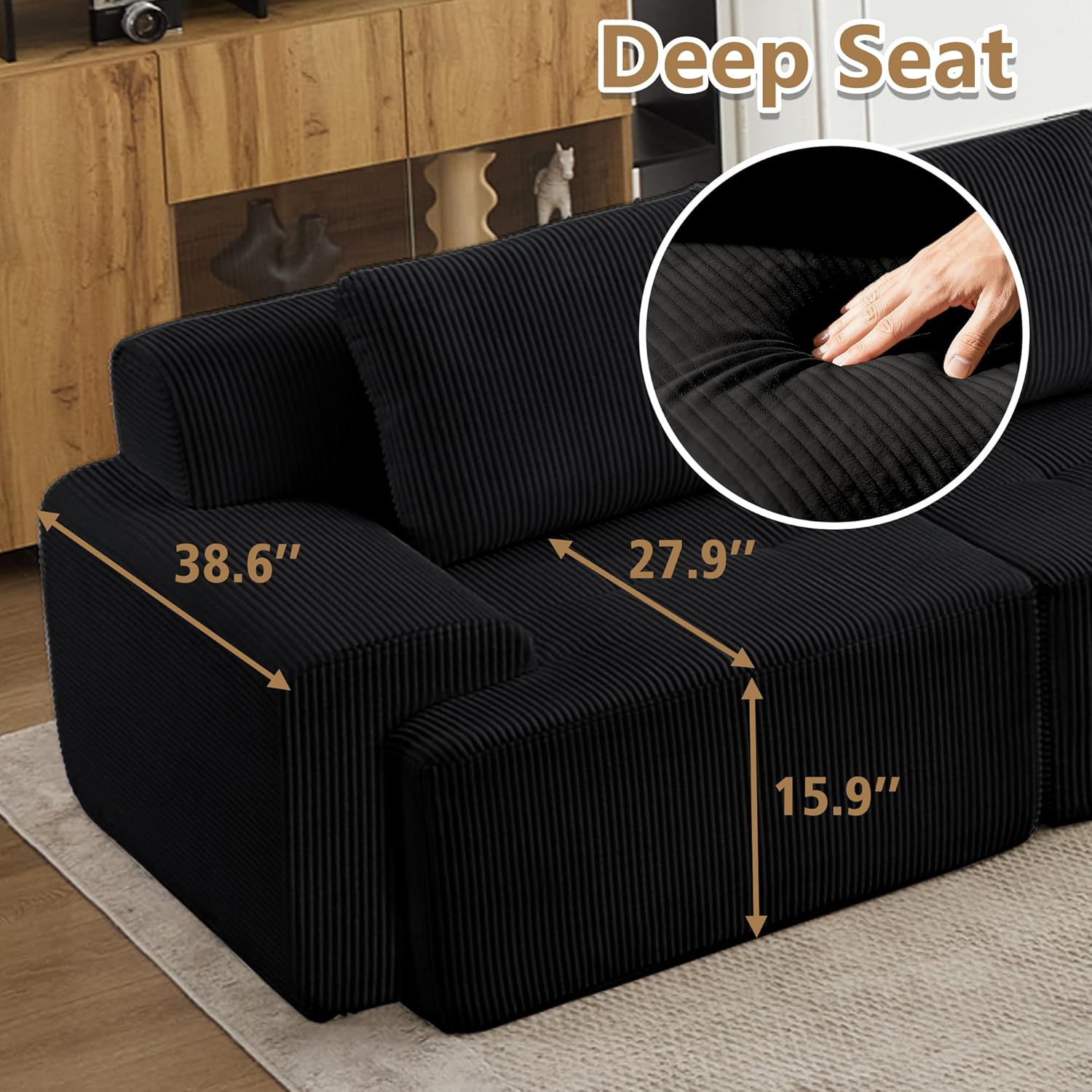 KIGOTY Modular Sectional Sofa, 2 PCS Comfy Cloud Sectional, Corner Couch, Modern Boneless Couch for Living Room, No Assembly Required,Black