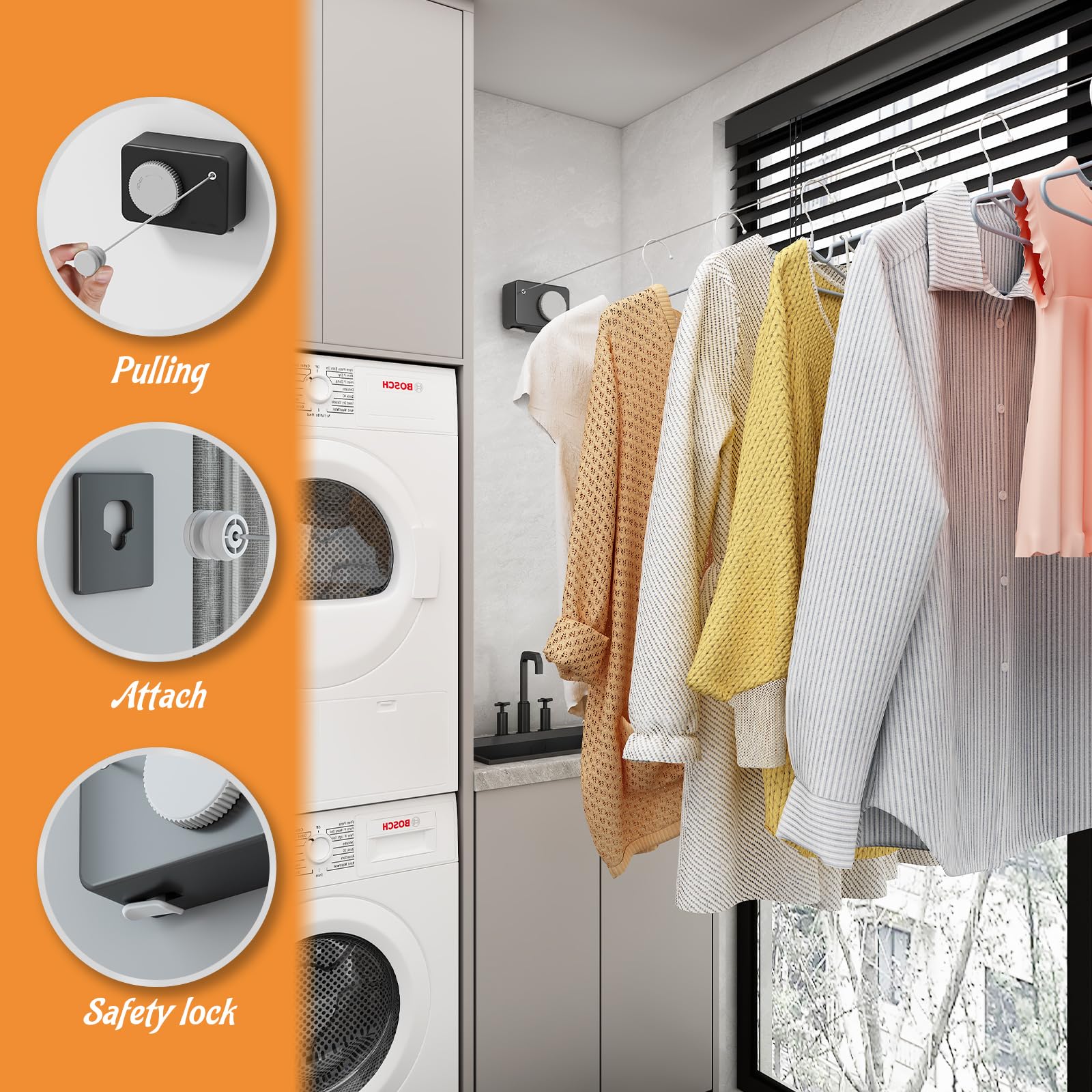Dancrul Retractable Clothesline Indoor, Clothes Line Retracting Outdoors - Image 3
