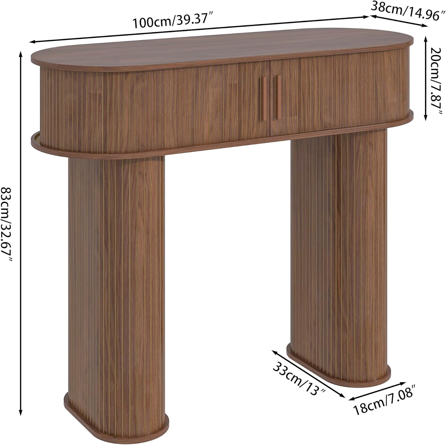 Round Console Table, Mid Century Modern Console Table, Sofa Table, Narrow Entryway Table for Hallway Living Room (Walnut)