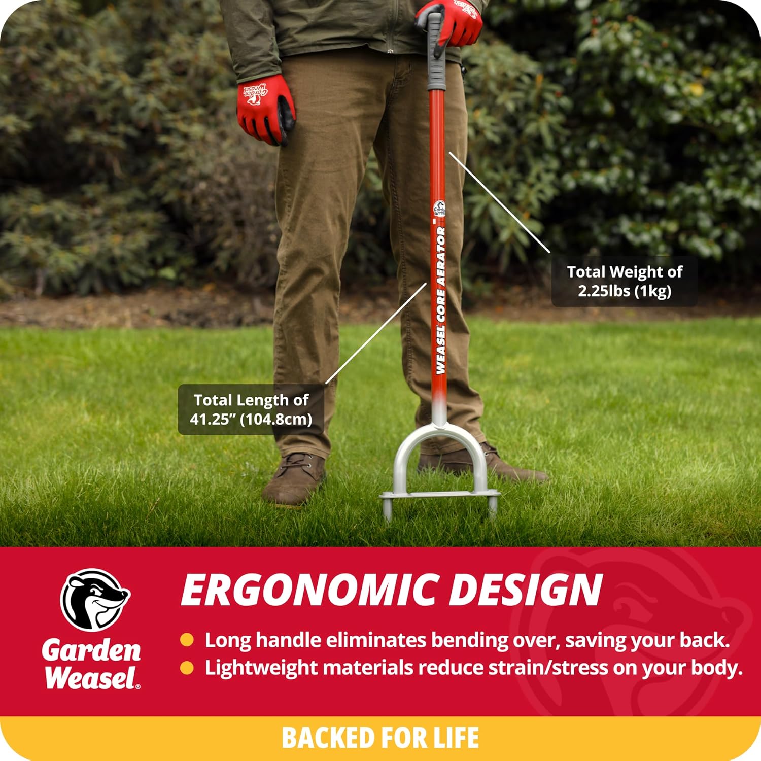 Garden Weasel Core Aerator - Long Handle | Aerator and Dethatcher | Lawn Coring Tool for Grass | Weather and Rust Resistant | 91818