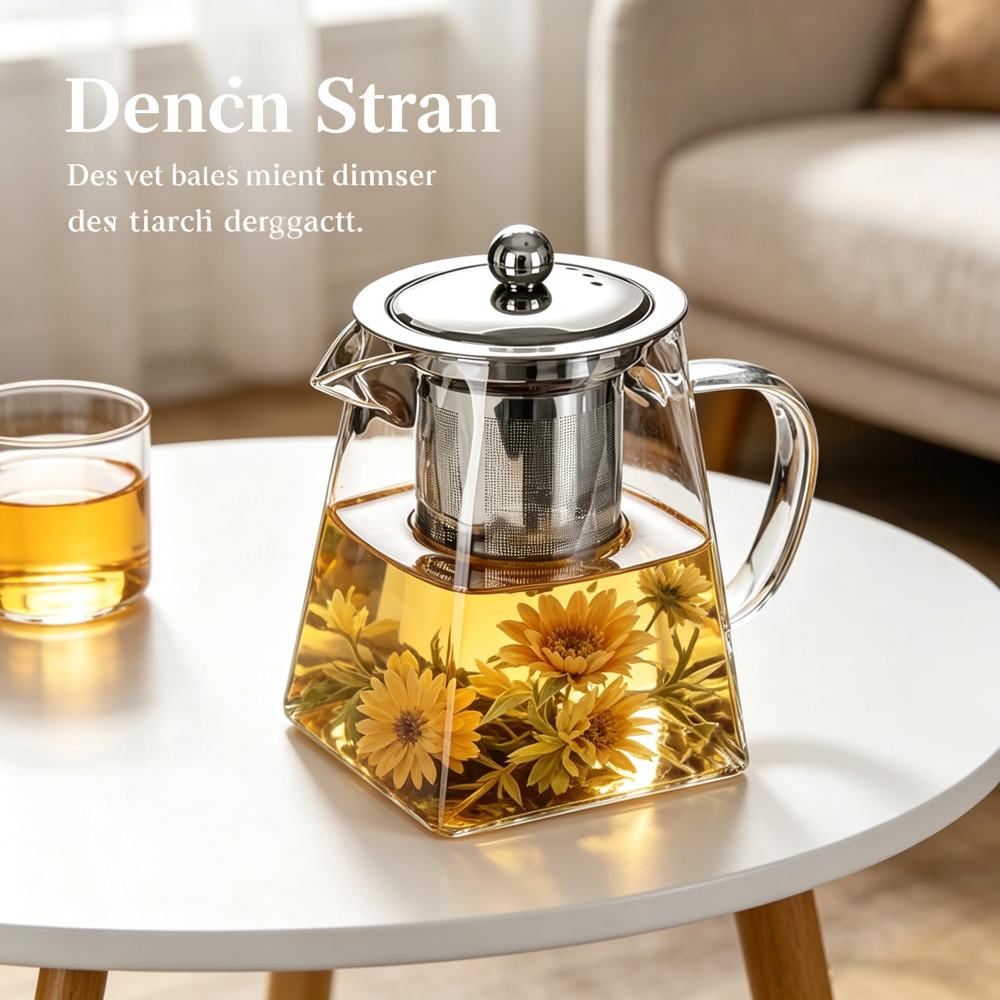 Teekanne mit Siebeinsatz, Glas Eckig Teekanne mit Sieb, Teebereiter für Losen Tee, Glasteekanne (550ml)