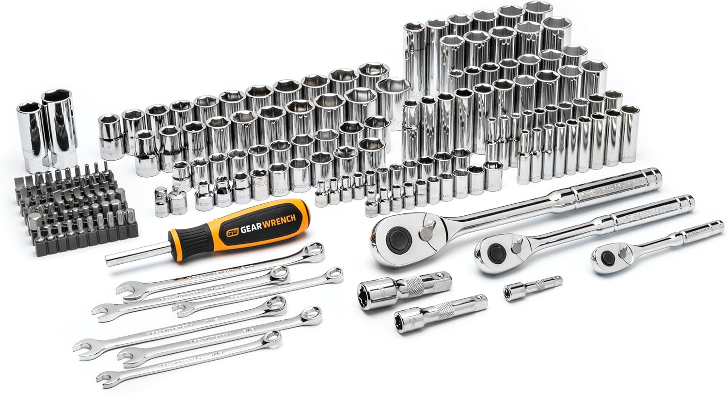 GEARWRENCH 185 Piece 1/4”, 3/8” & 1/2" Drive 72-Tooth SAE/Metric Mechanics Hand Tool Set