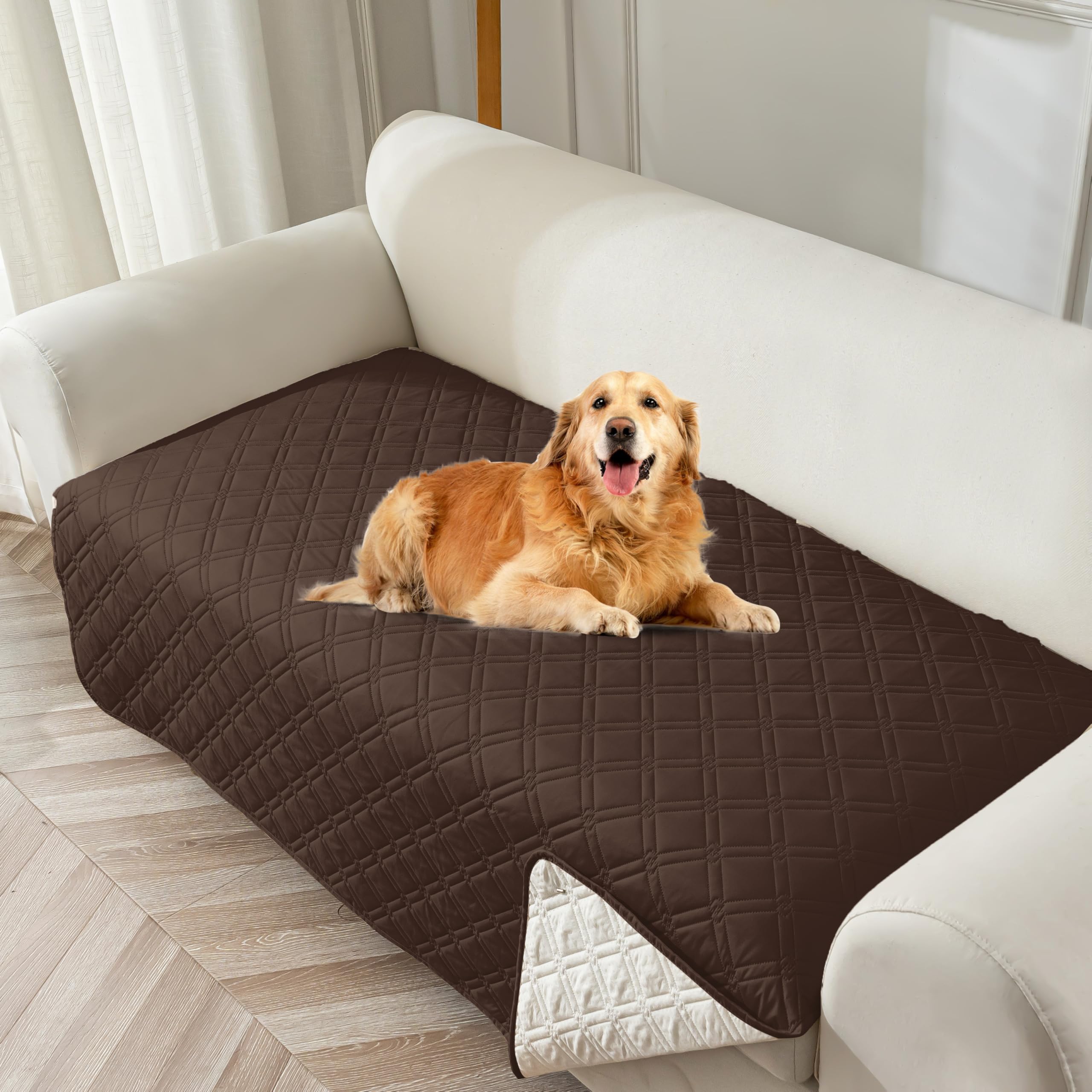 Genina Waterproof Couch Cover, Washable Anti-Slip 67 inch Sofa Covers with 3 Cushions, Sectional Couch Covers for Pets Friendly, Sofa Slipcovers for Dogs Cats, (67inch/Chololate)