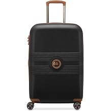 DELSEY PARIS Flanerie SE - Hardside Checked In Luggage 24 Inch - 360 Dual Spinner Wheels - TSA Lock - Lightweight Polycarbonate Travel Suitcase with Vegan Leather, Black