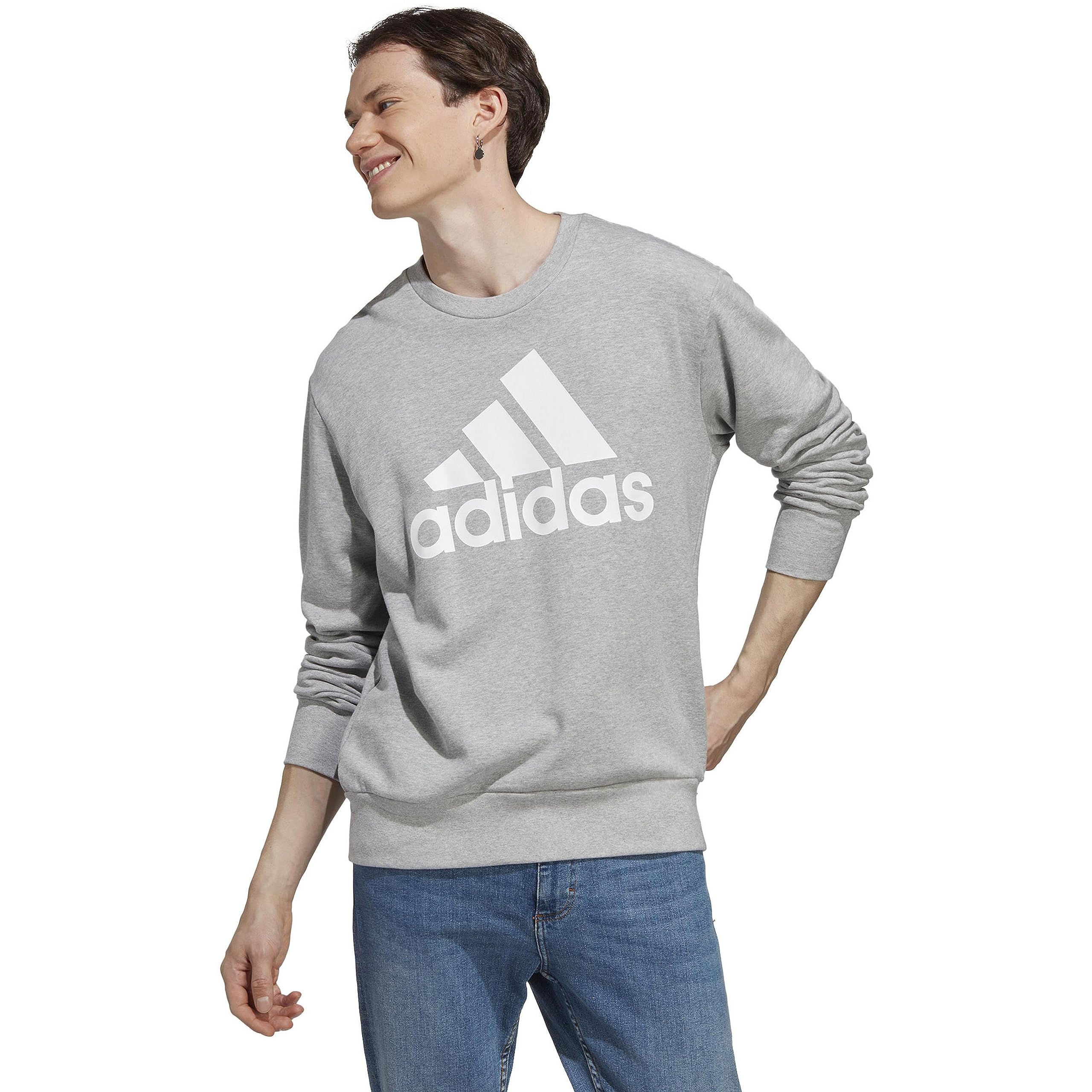 adidas Men's Essentials French Terry Big Logo Sweatshirt (Long Sleeve), Medium Grey Heather, L