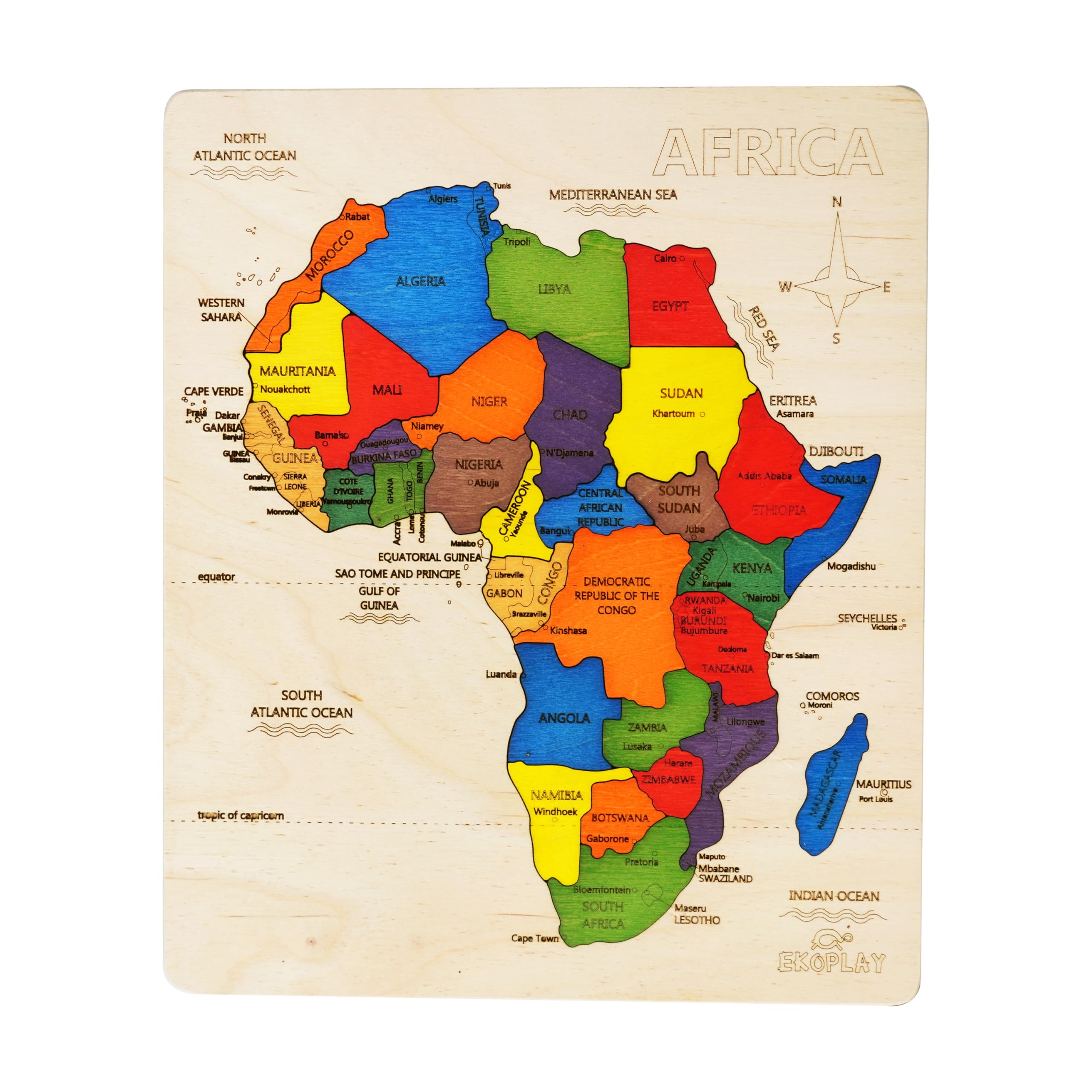 EKOPLAY’s Africa MAP Wooden Puzzle for Kids, 31 Piece Jigsaw Puzzle for School Kids, Learning Educational Toys Gifts for Boys Girls.