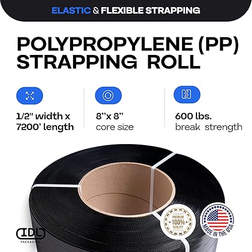 Miniatura 9 de IDL Packaging Bobina de flejado de polipropileno (PP) de 1/2" x 200' (resistencia a la rotura de 300 libras) en caja autodispensada de tablero