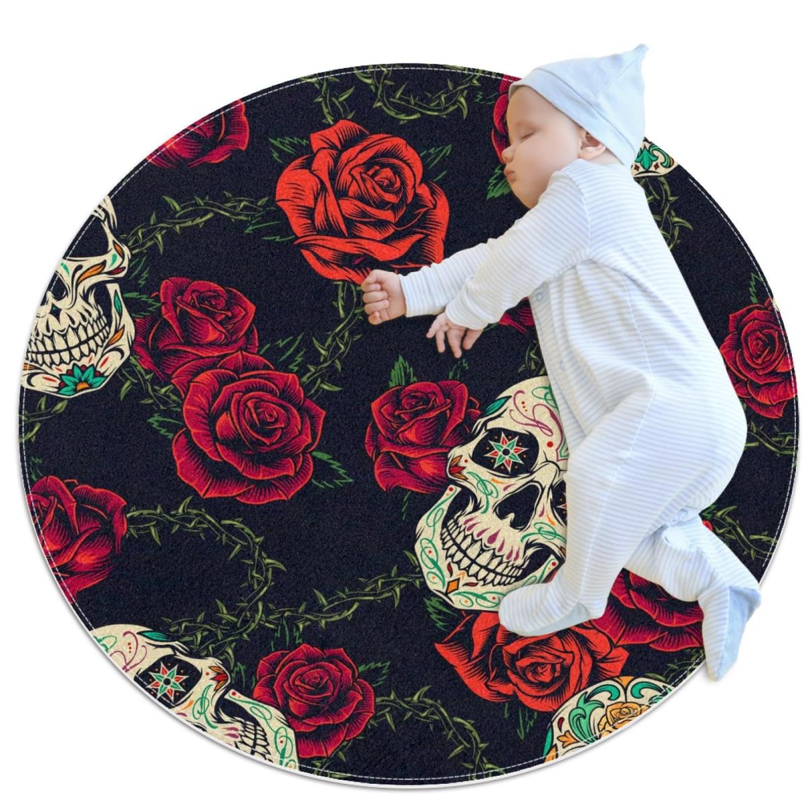 Tapis de salle de bain motif tête de mort rose et barbelés