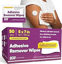 50 CT Large Adhesive Remover Wipes – 5"x7" 60 GSM Thick Medical Adhesive Remover for Skin – Bandage Adhesive Remover - Adhesive Wipes for Tape, Dressings, and Ostomy Residue by Livaclean Health