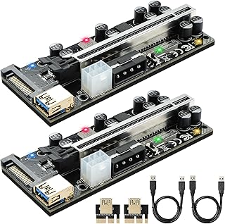 PCIE Riser PCI GPU Risers Card 1X to 16X, Powered Riser Adapter Card with10 Solid Capacitors for Bitcoin Litecoin Coin Mining with RGB Colorful LED Light +60cm USB3.0 Extension Cable(VER009s -6 Pack)