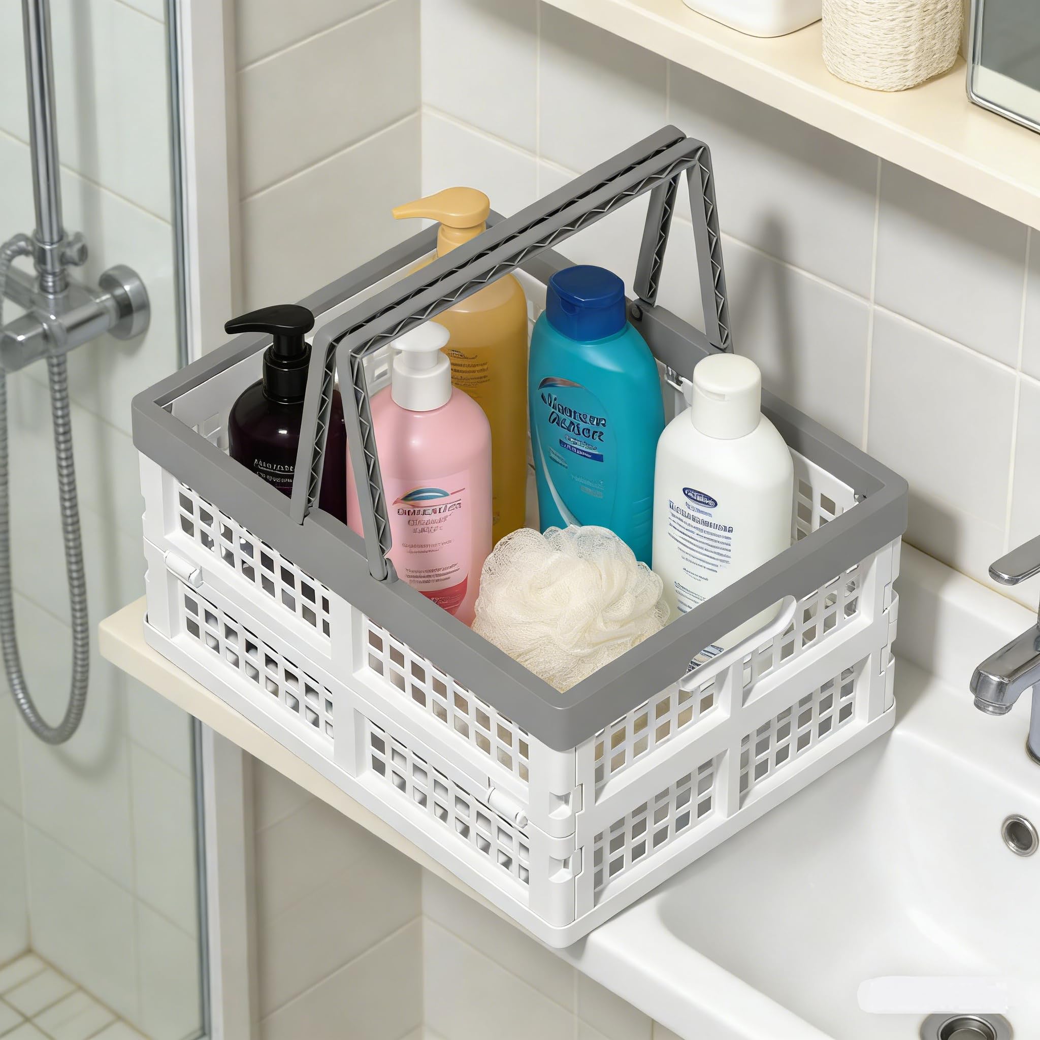 Cesta de la compra plegable, cestas de plástico reutilizables para la compra de comestibles, pequeñas cajas de almacenamiento plegables con asas, 2 unidades