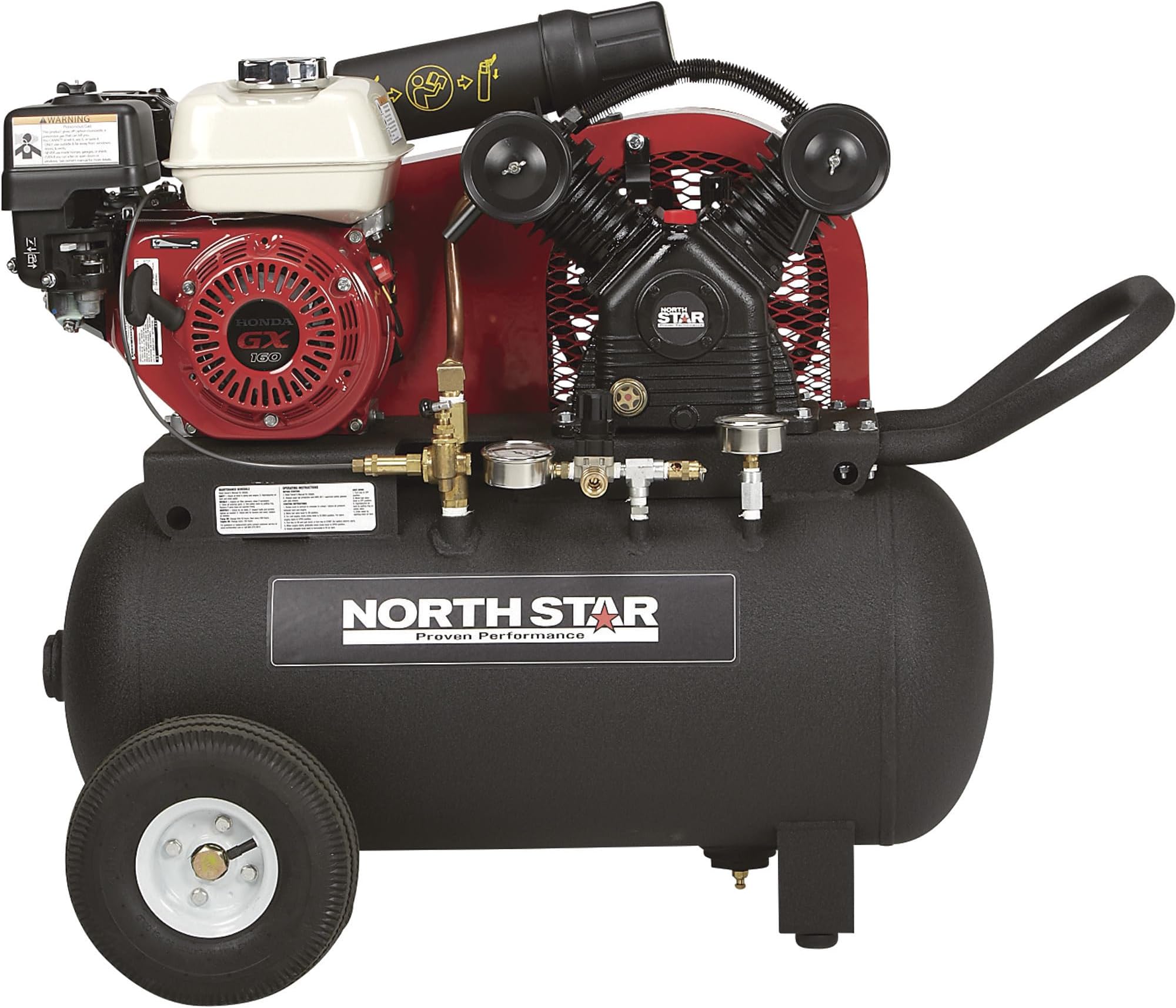 Portable Gas-Powered Air Compressor with Honda GX160 OHV Engine 20-Gal Horizontal Tank Full Cast Iron Pump 13.7 CFM @ 90 PSI