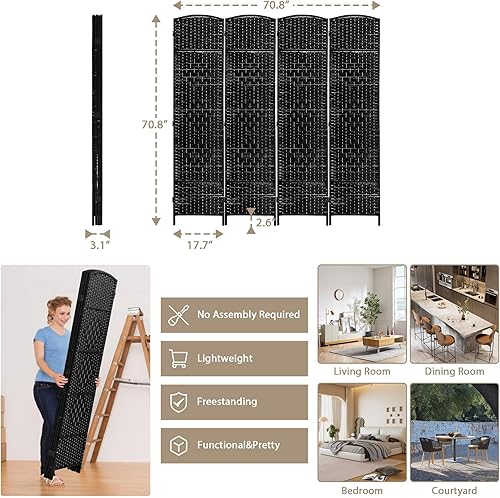 Miniatura 7 de Divisor de habitación plegable de 6 pies con fibra tejida de diamante, divisores de habitación portátiles para interiores y separadores para