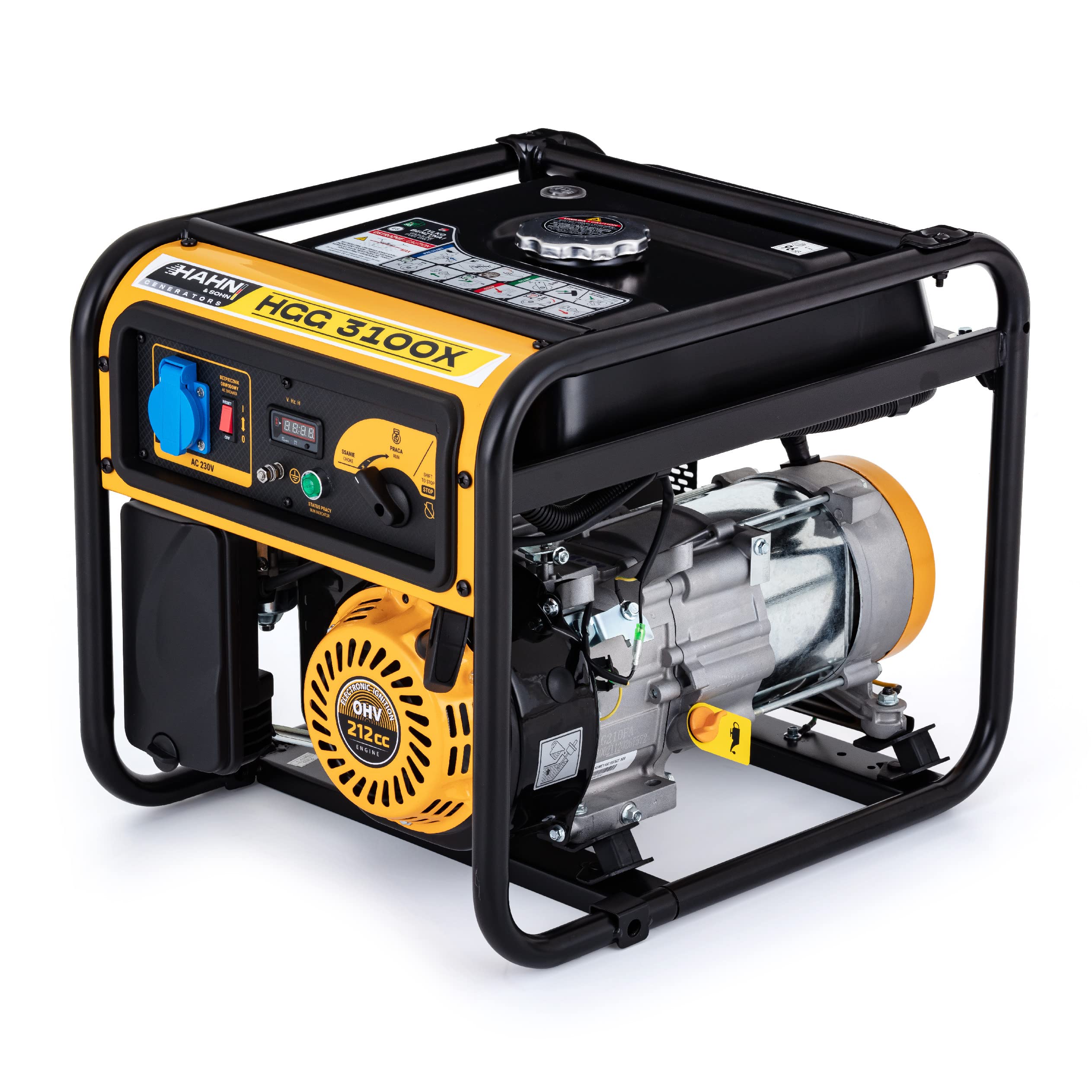 Generatore di corrente a benzina, 2,8 kW/3,3 kW, generatore di corrente silenzioso e portatile, unità di emergenza con AVR, durata 8 ore (con carico del 50%) e serbatoio da 9 l per casa, campeggio e