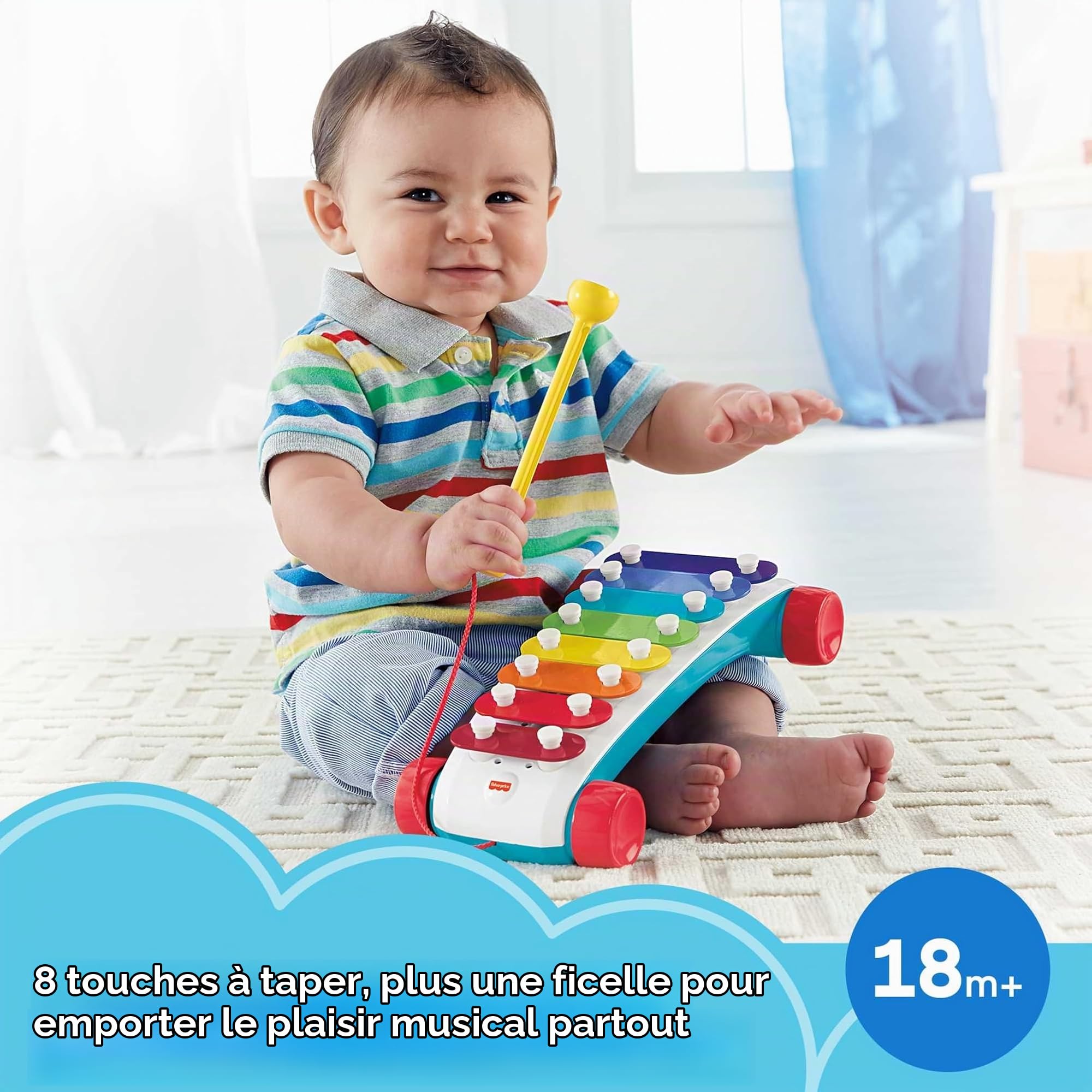 Fisher-Price Coffret Cadeau Mes 3 Premiers Jouets pour bébé à Tirer, Xylophone, téléphone animé et Chien Snoopy, 12 Mois et Plus, GVF68
