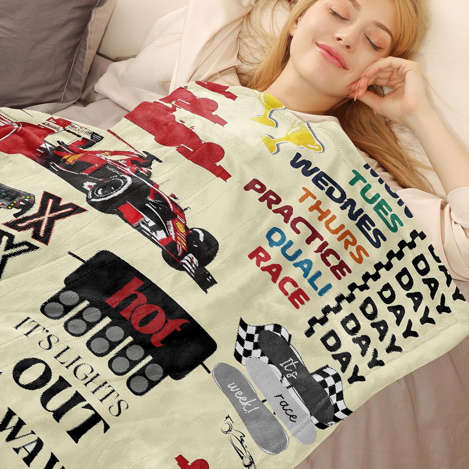 MHunter 50'' x 40'' Car Gift F1 Single Sided Flannel Blanket, Racing Car Throw Blanket House, Blankets All Seasons Warm Cozy Blankets for Sofa Chairs Bed Office Home Fans Boys Men Women All Ages
