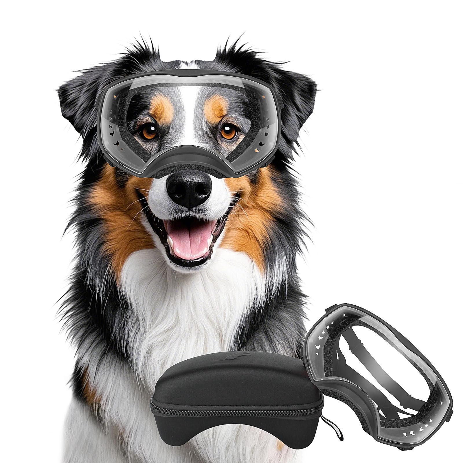 Hundebrille Winddichte Hunde Sonnenbrille Hund Schutzbrille mit Verstellbare Band Geeignet für Mittelgroße bis Große Hunde-Clear