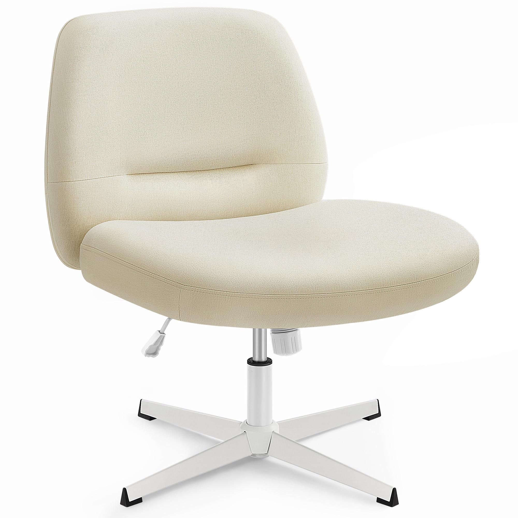 SONGMICS HOME Schneidersitz Stuhl, Schminkstuhl, Drehstuhl ohne Armlehnen, Schreibtischstuhl, breite Sitzfläche, modern, mit Kreuzfuß, höhenverstellbar, Wippfunktion, cremeweiß OBG046W01