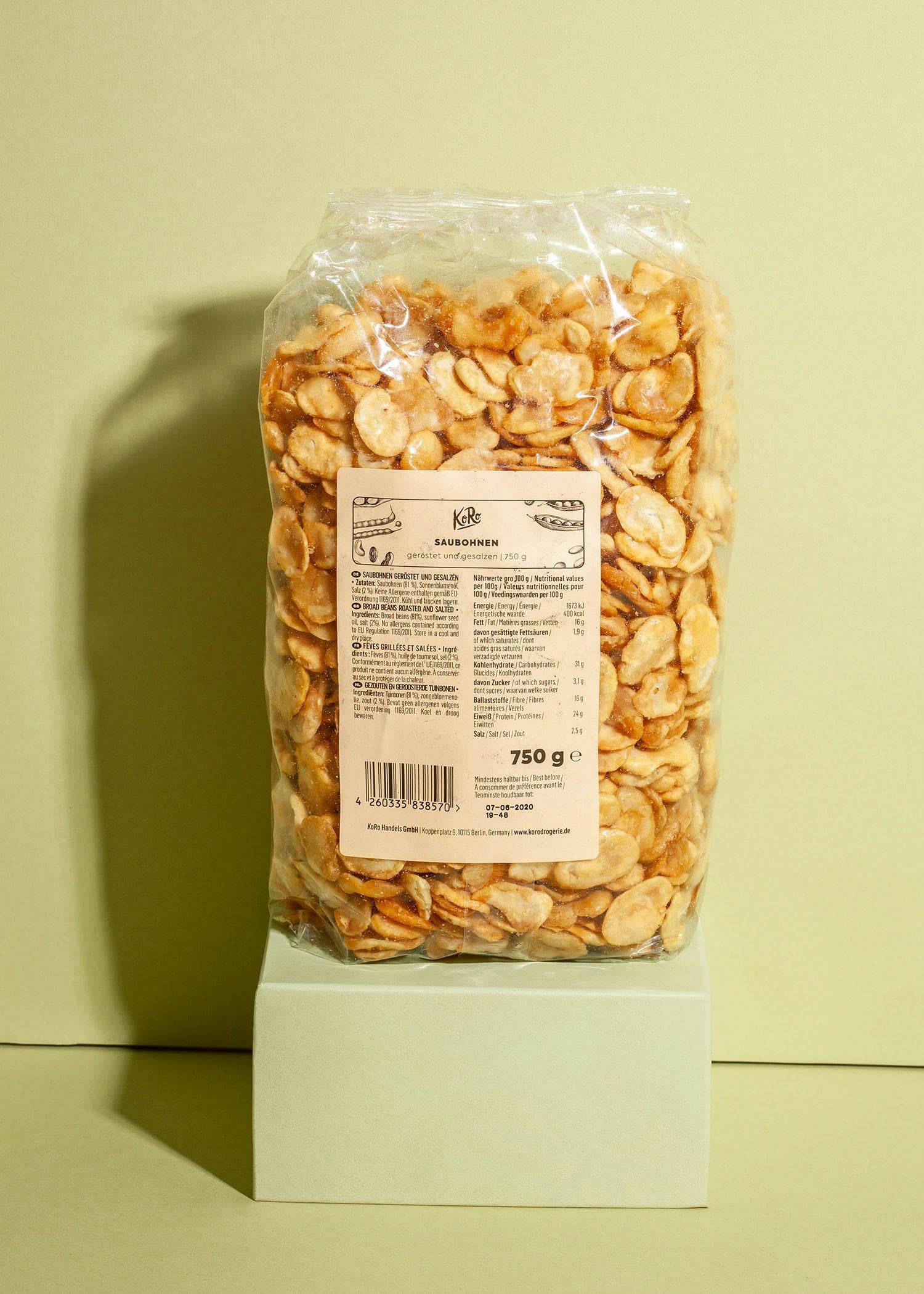 KoRo - Fèves grillées & salées 750 g - Un en-cas croustillant et peu calorique