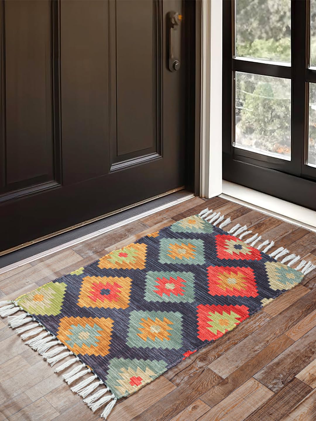 HOMADORN Handmade Upcycled Sustainable Printed Rug, Dhurrie, Carpet for Living Room, Bedroom, Outdoor Decor