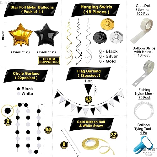 Miniatura 4 de KatchOn, Juego de decoraciones de graduación 2025 en negro y dorado, paquete grande de 115, kit de arco de globos de graduación | Globos negros