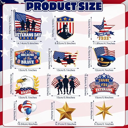 Miniatura 2 de Fulmoon 54 piezas de decoraciones para el Día de los Veteranos de agradecimiento con remolinos colgantes, bandera patriótica, soldado, corrientes de