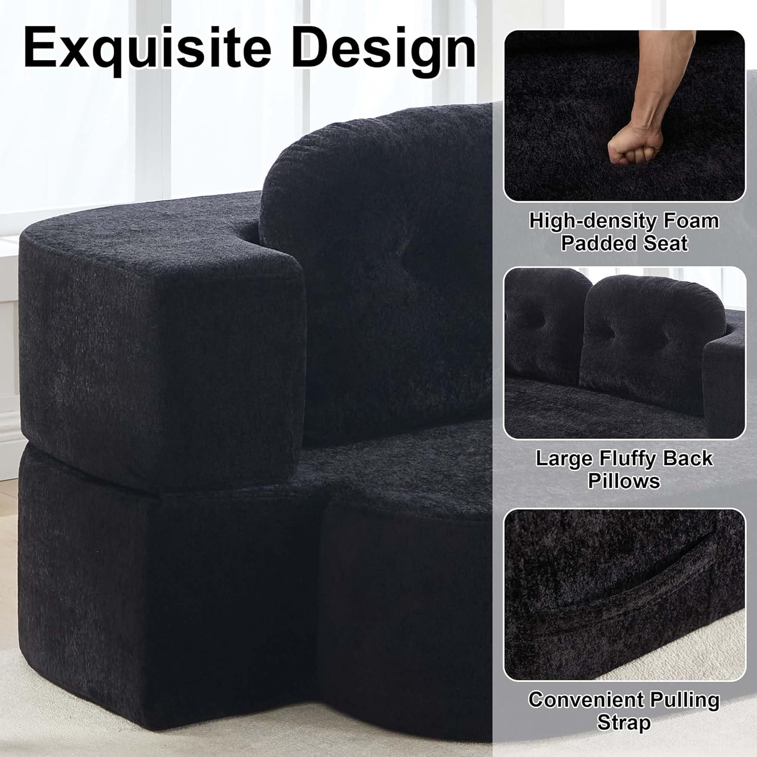 Tmsan 78.7" W Boneless Cloud Loveseat Sofa, 2 in 1 Convertible Floor Folding Couch Bed, No Assembly Compressed Foam Lounge Sofa Sleeper for Dorm Apartment Office Bedroom Living Room Small Spaces