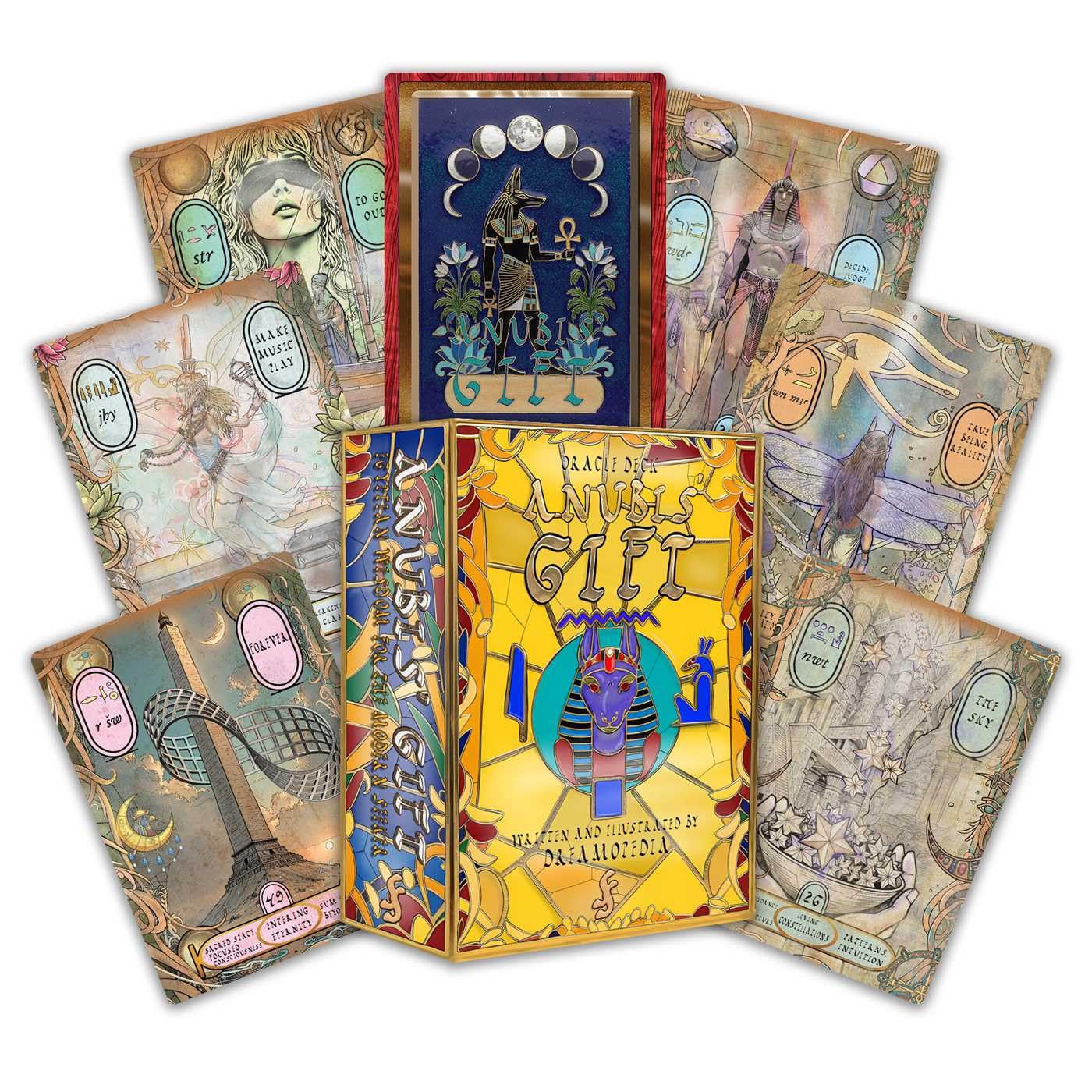 Anubis’ Gift Oracle: Egyptian Wisdom for the Modern Seeker (50 Full-Color Cards and 306-Page Full-Color Guidebook)