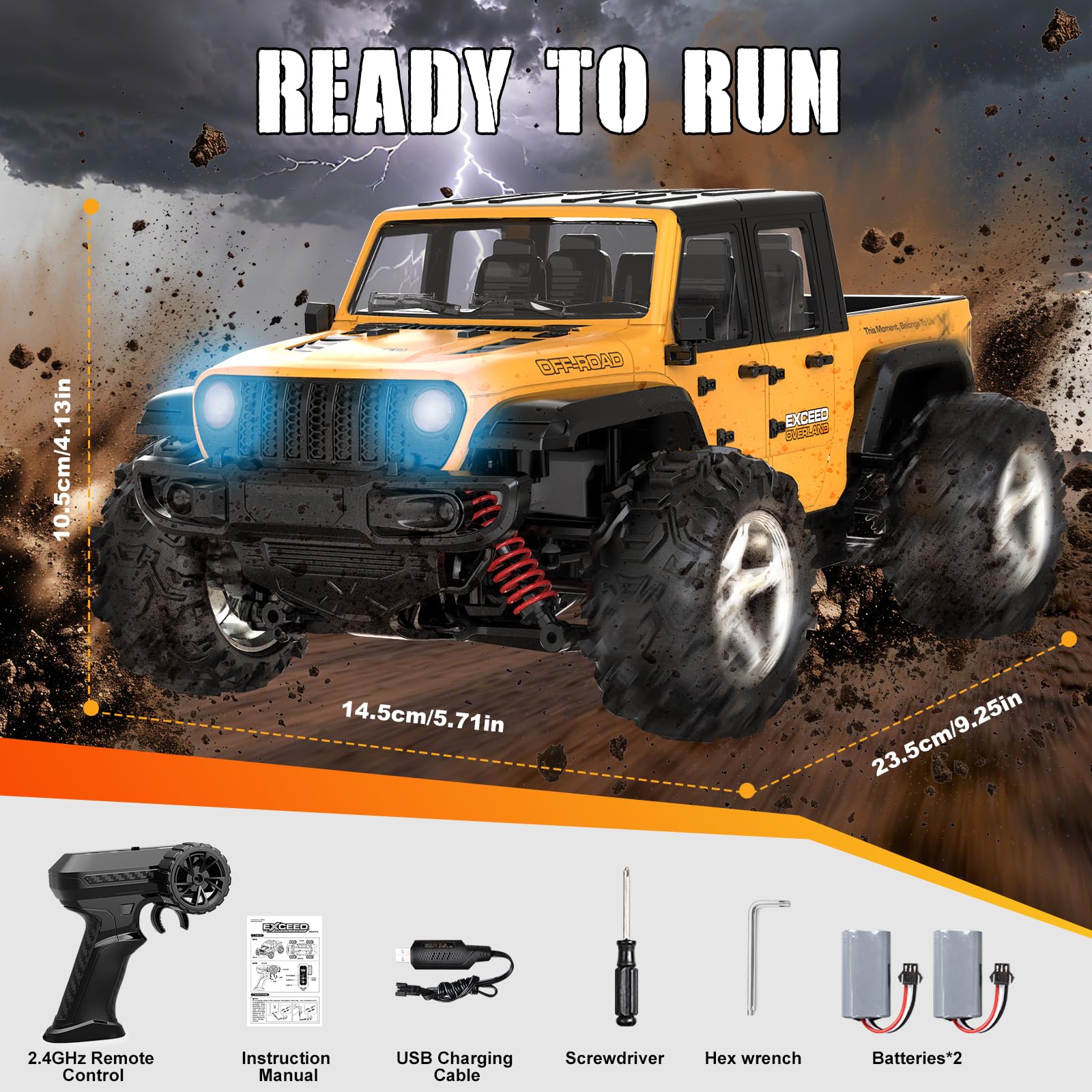 FEIMUOSI Voiture Télécommandée Car Fast Truck : Voiture RC 35 km/h 2,4 GHz 4 Roues Motrices Tout-Terrain Crawler Jouet pour Enfants et Adultes Cadeaux d'anniversaire ou de Noël