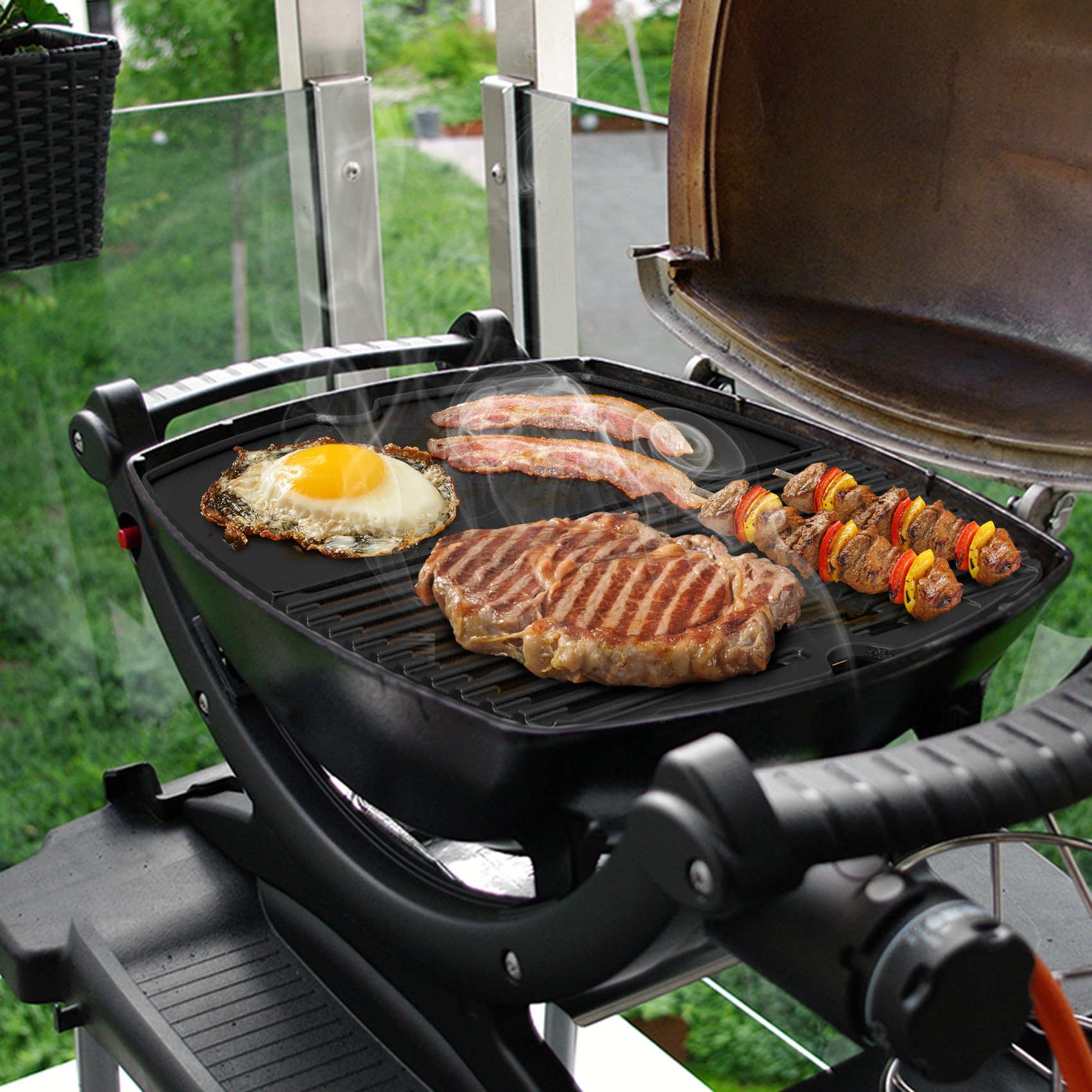 onlyfire Gusseisen Grillroste und Grillplate für Weber Q100 Q1000 Q120 Q1200 Q140 Q1400 Gasgrill, Ersatzteile für Weber 7644/6558, 32 x 21,3CM Grillpfanne, 2er-Pack