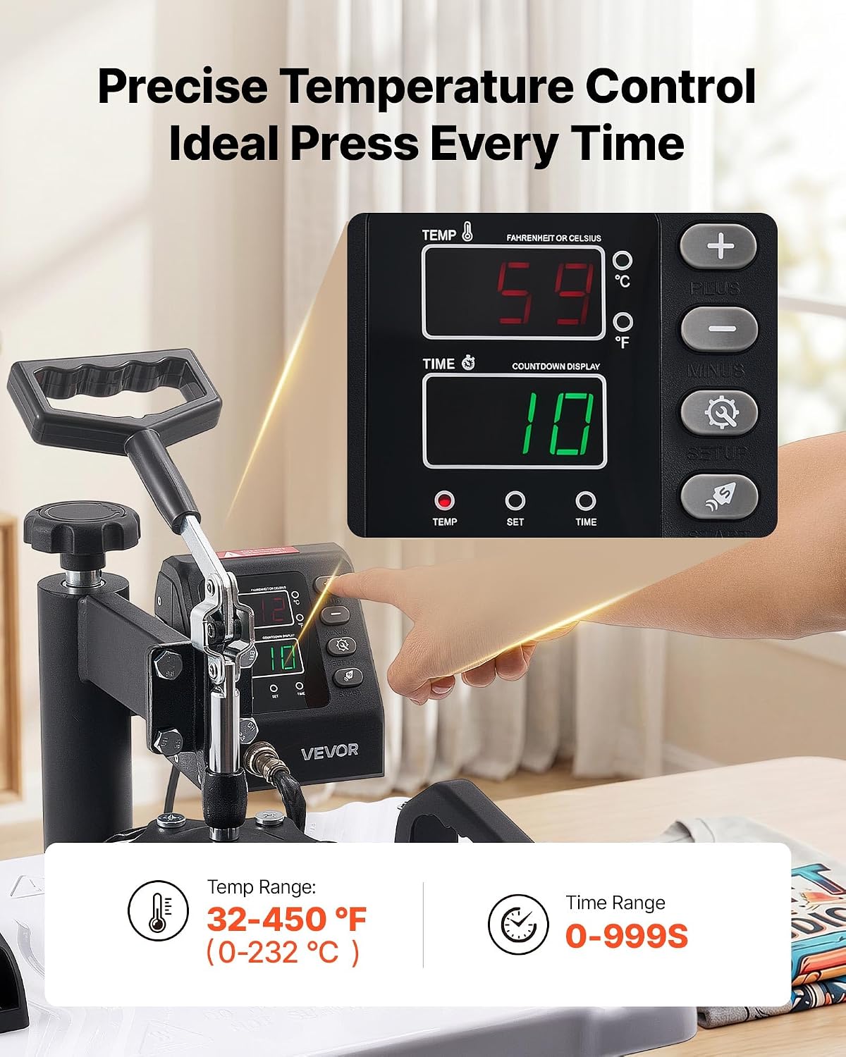 VEVOR Heat Press Machine 12 x 15 in Sublimation Press Machine Swing Away, Heat Up Fast and Even, Digital Precise Time and Temperature Control, for T-Shirts, Canvas Tote Bags, Pillowcases, Socks