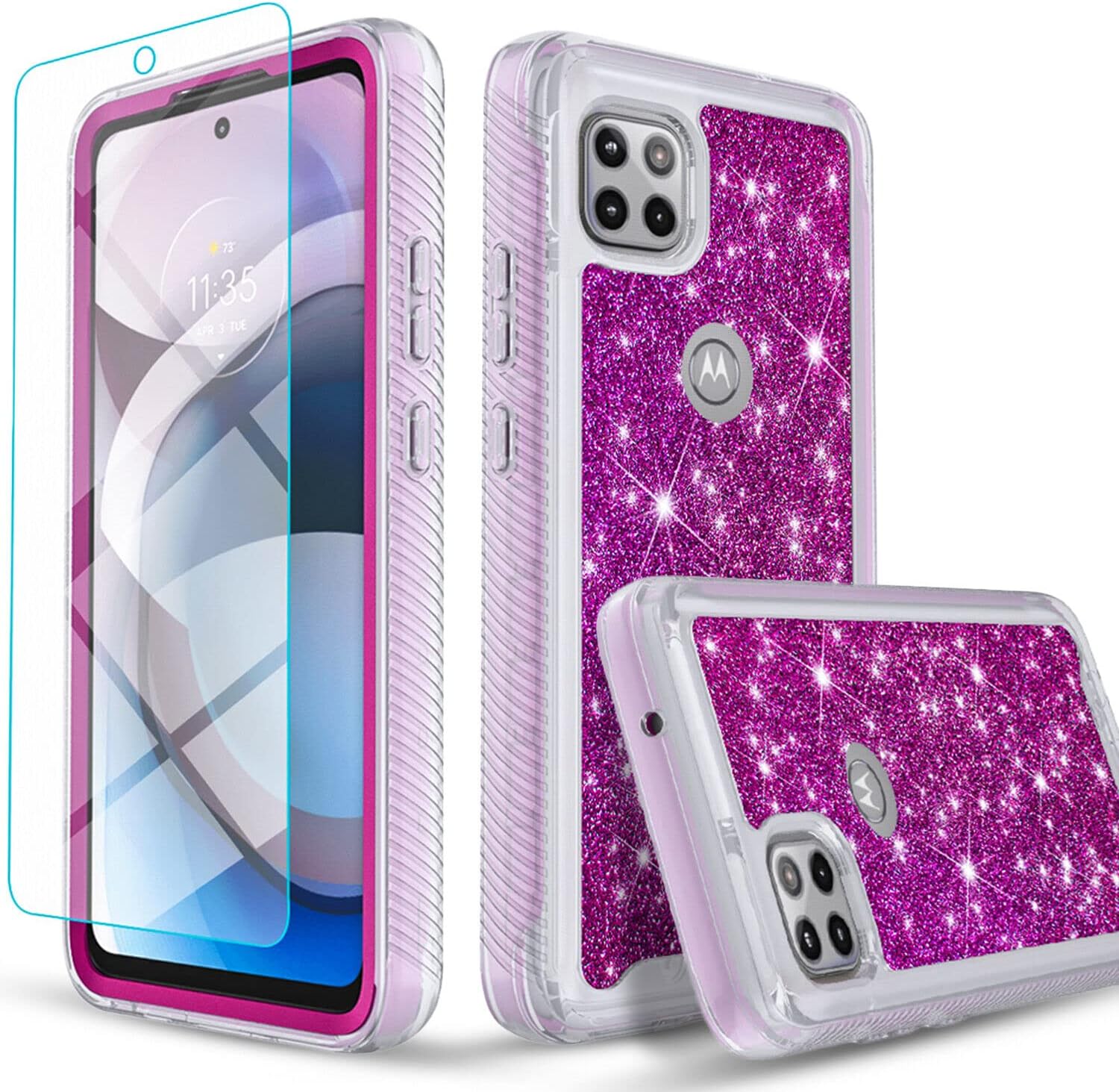 Circlemalls Revvl 6 Case, [with Tempered Glass Screen Protector Include], Military Grade 12 Feet Drop Proof Phone Cover with Glitter Spot Diamond-Purple