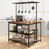 GarveeHome 47 in Kitchen Island with Power Outlet & Storage - Large Bakers Rack, Microwave Stand with 3-Tier Shelves & 5 Hooks for Pantry Organization