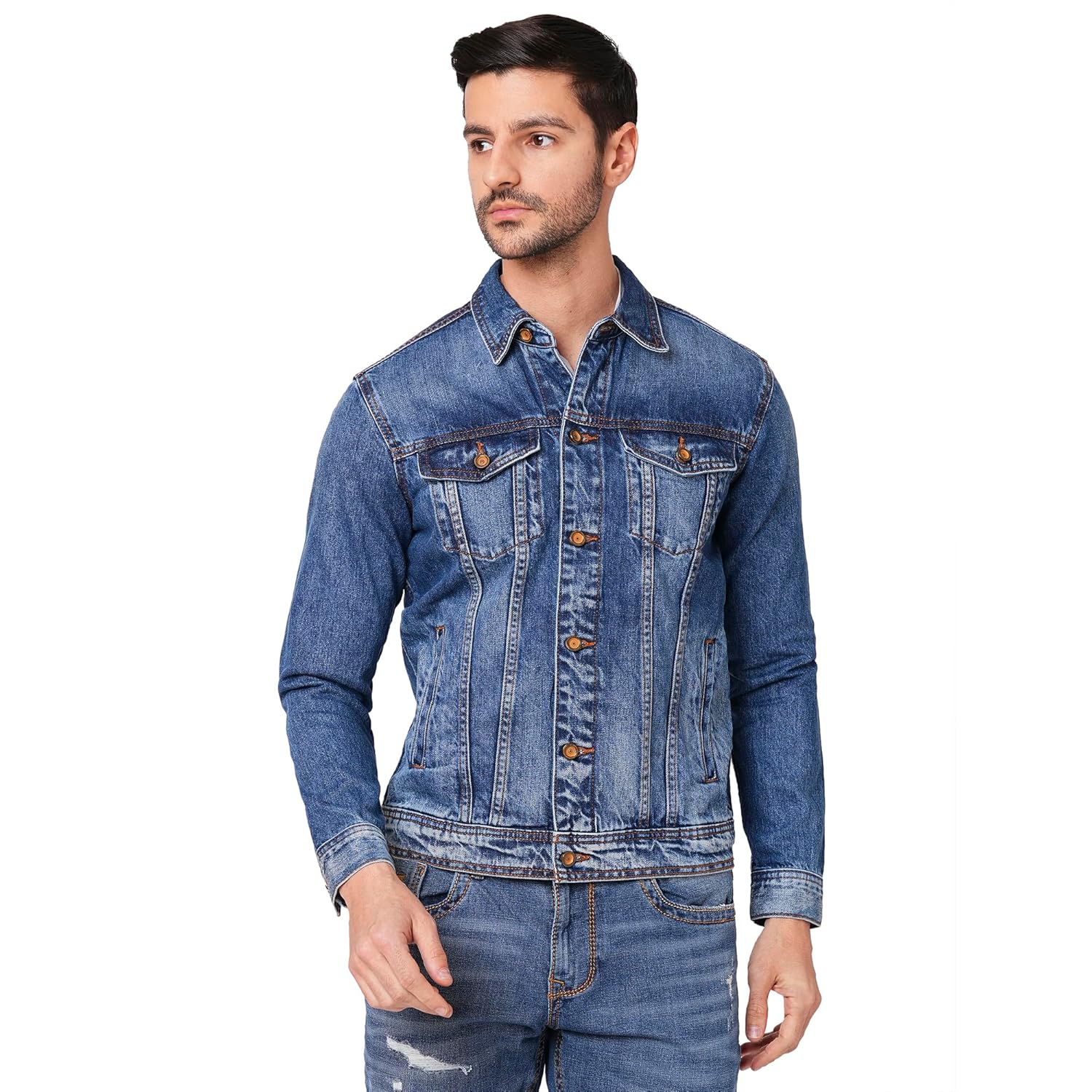 ROOKIES Classic Cotton Denim : Full Sleeve Slim Fit Med Blue Jacket – Timeless Style, Pure Comfort