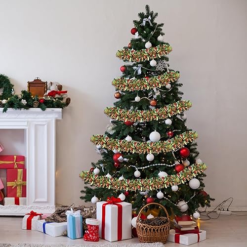 Miniatura 8 de Guirnalda de oropel de Navidad de 50 pies, decoración de árbol de Navidad, guirnalda colgante metálica de Navidad, guirnalda brillante para árbol de