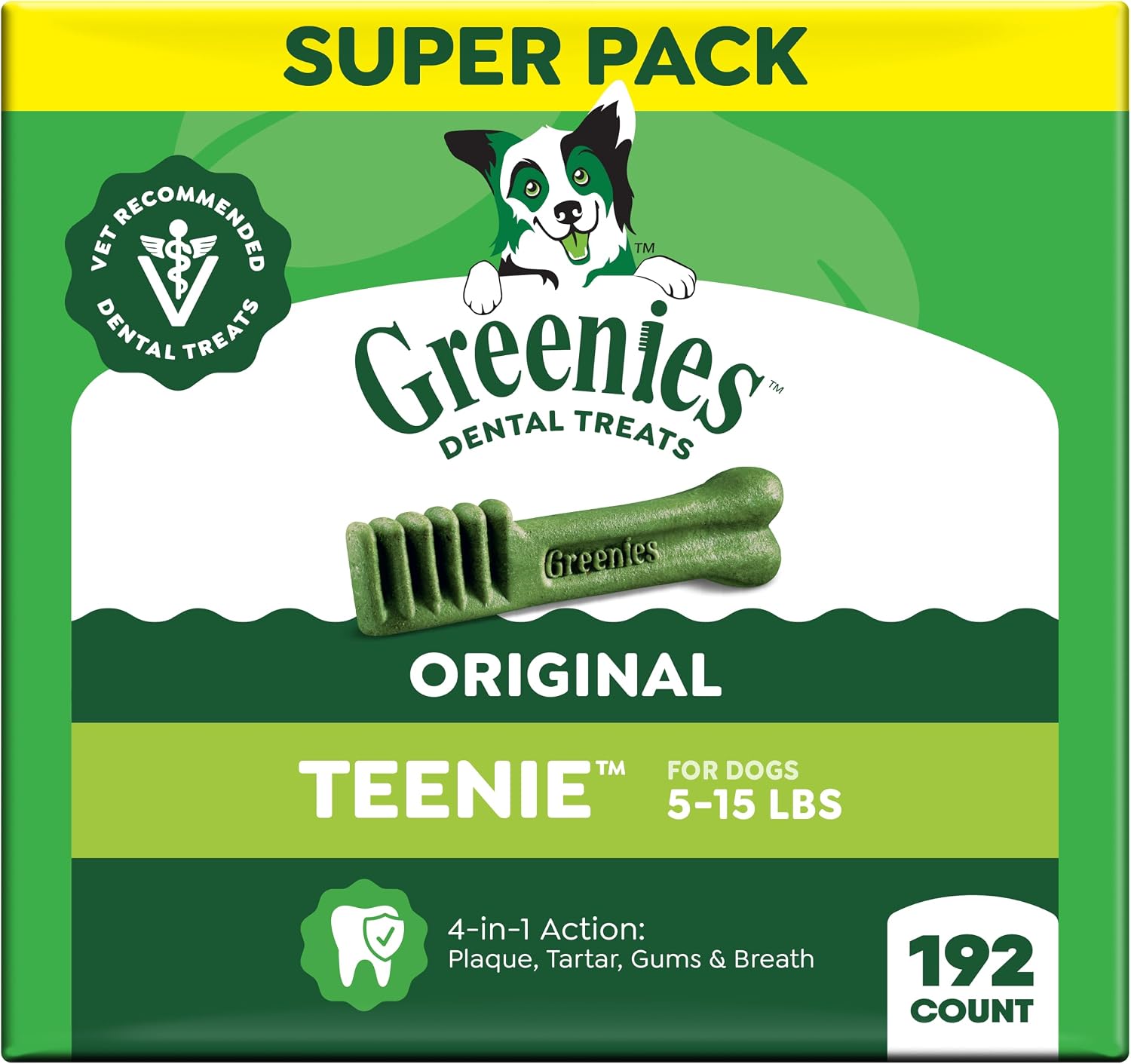 Greenies Teenie Original Natural Dental Dog Treats, Chicken, 192 Count | Vet-recommended, cleaner teeth after 28 days, cleans to gumline, for dogs 5-15 lbs, original chicken flavor