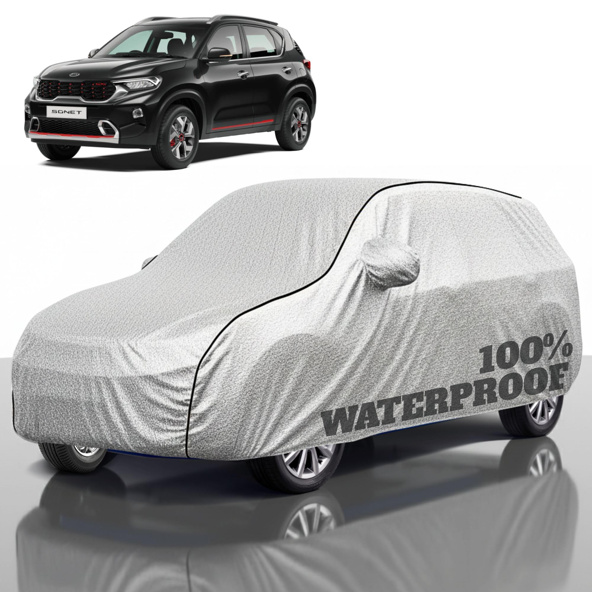 Premium Polyester Car Cover Sonet All-Weather Protection from Rain, Dust &amp; Sun | UV Resistant Fabric | Full Body Secure Fit for Outdoor &amp; Indoor Parking Silver