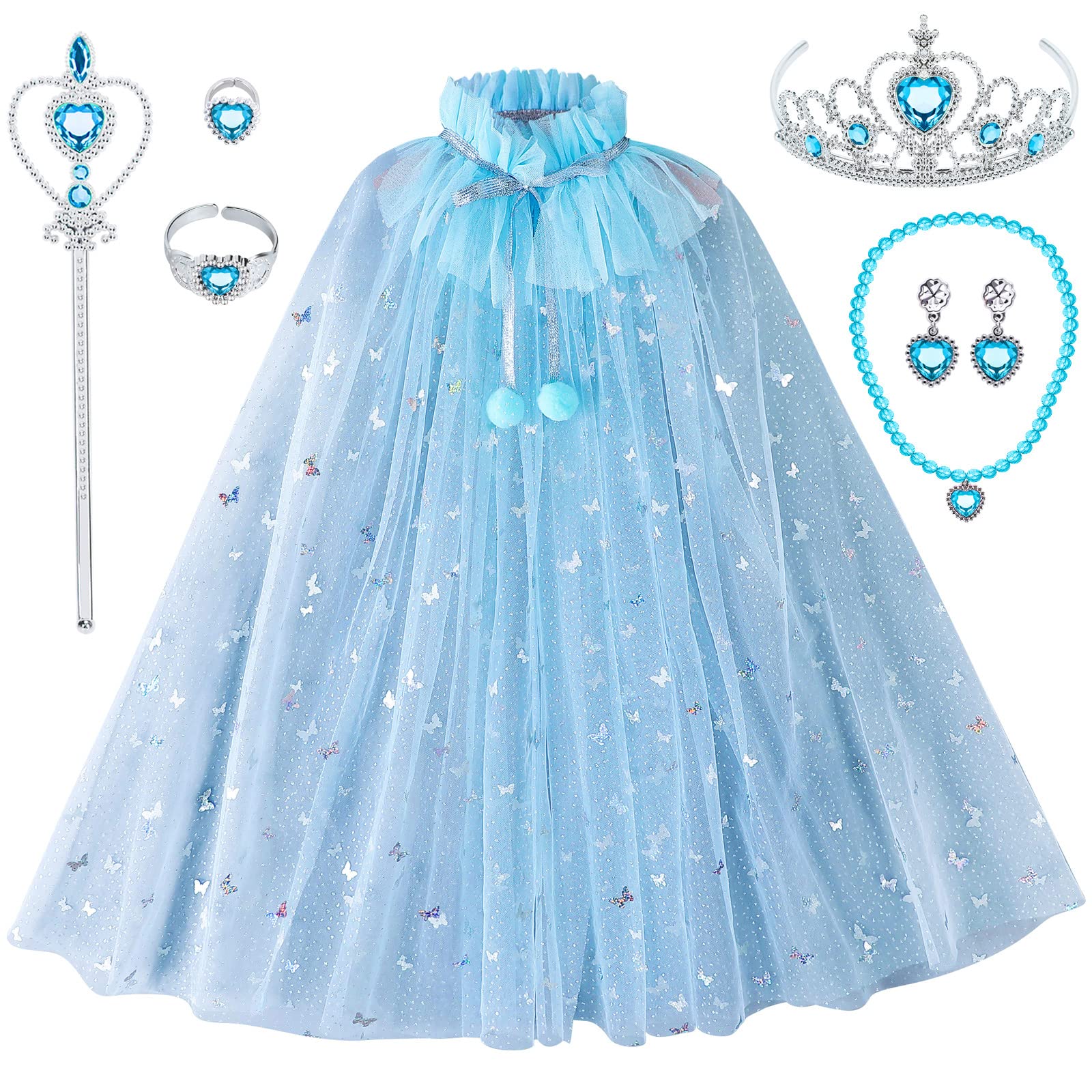 Tacobear Disfraz Princesa Niña Capa Princesa Frozen Regalo con Accesorios Princesa Corona Diadema Varita Mágica Disfraz Halloween Fiesta Cumpleaños Carnaval Cosplay