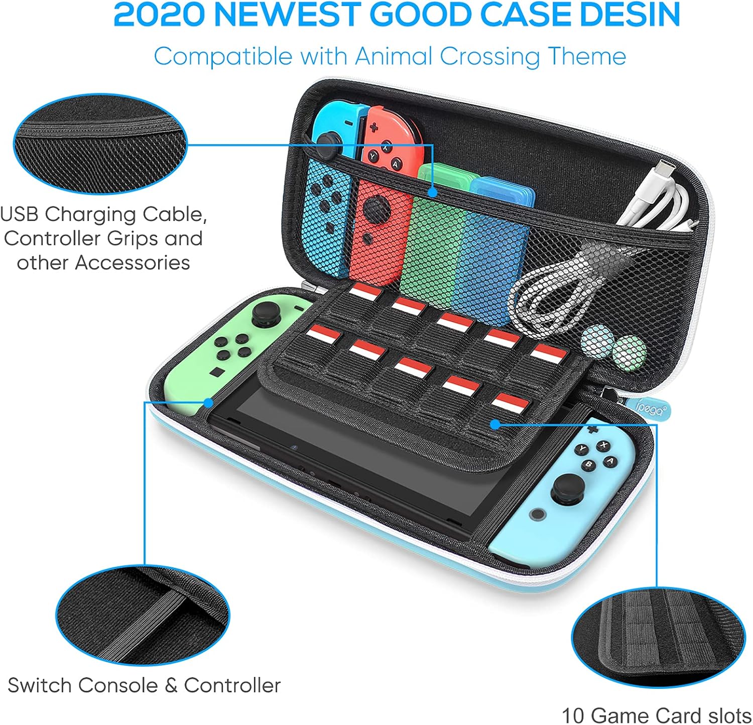 Accessories Bundle Compatible with Nintendo Switch - 12 in 1 Kits Compatible with Animal Crossing with Carrying Case, Screen Protector, Game Card Cases, Silicone Case and Thumb Grip Cap, Light Blue