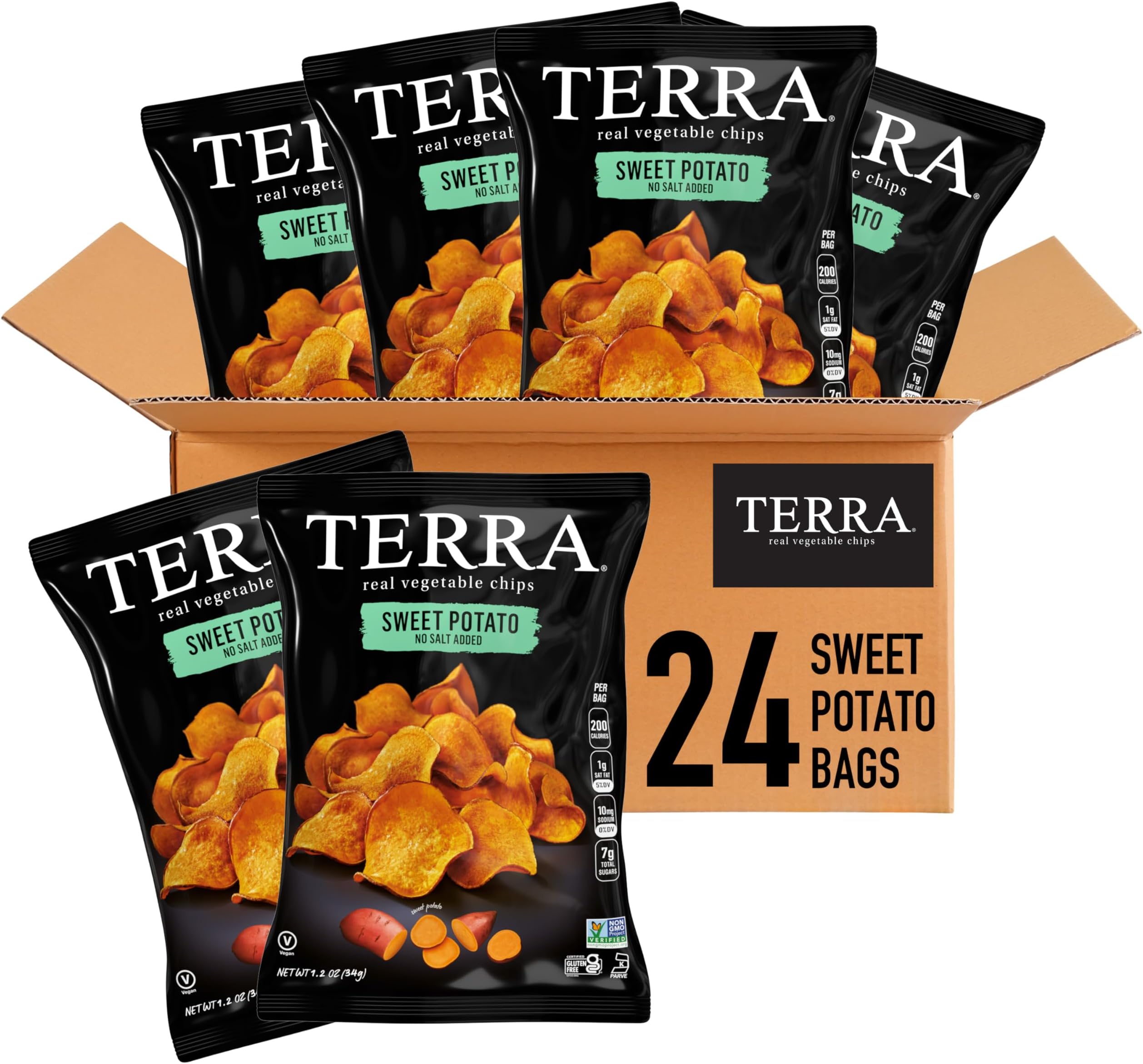 Terra Sweet Potato Vegetable Chips - Gluten Free Snacks, No Salt Added, 1.2 Oz (Pack of 24)