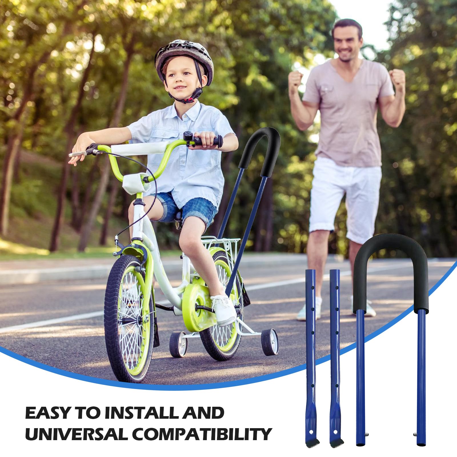 BYZESTY Maniglia per Allenamento Bici, Barra di Spinta per Equilibrio, Asta di Supporto per Bicicletta per Bambini, Arra Genitore, Maniglia di Spinta di Sicurezza, Barra di Spinta per Equilibrio(Blu)