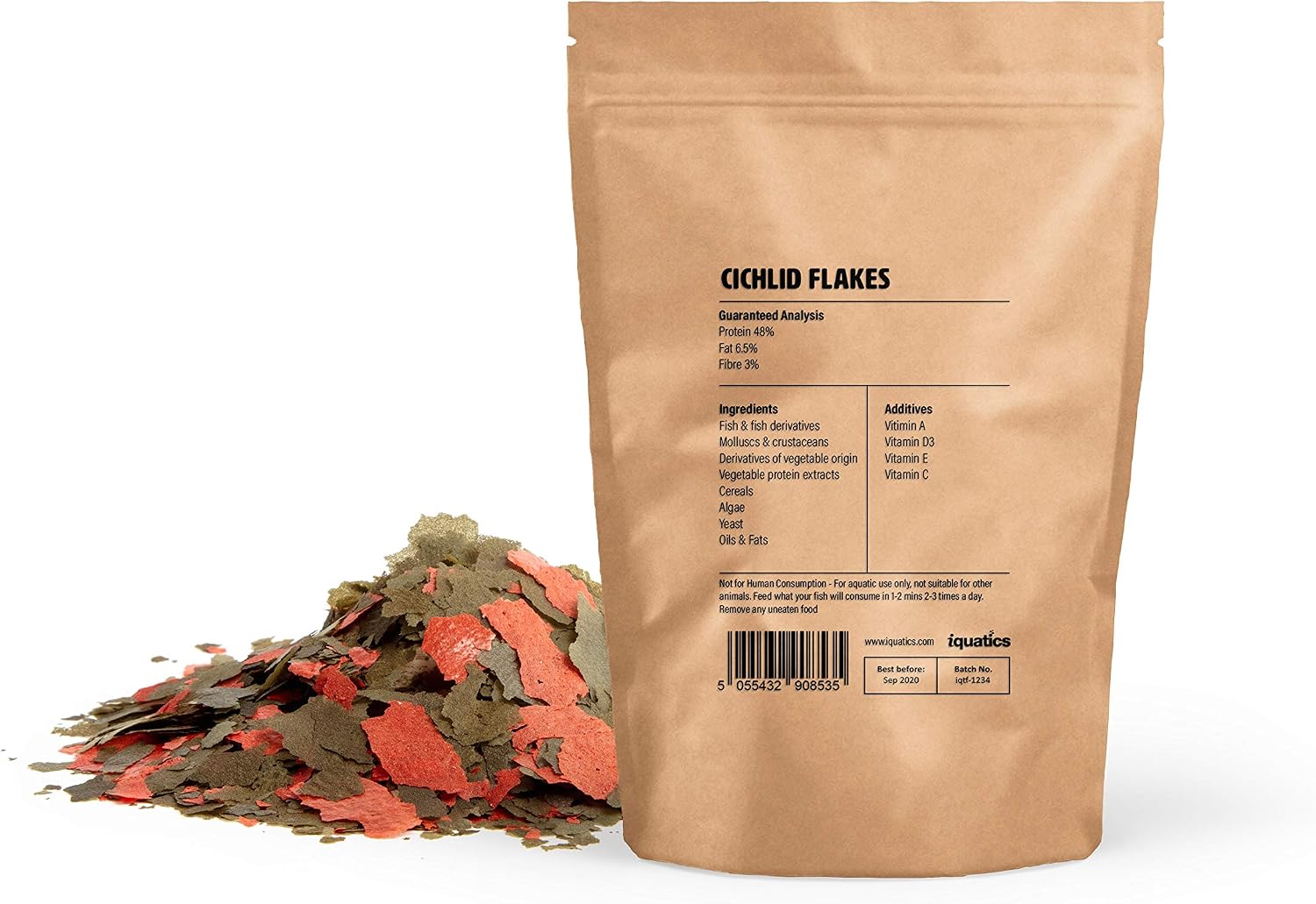 iQuatics Cichlid Nutritional Colour Enhancing Daily Fish Food Flakes - Improves Colour and Health - 100G, 100 g (Pack of 1) - Image 3